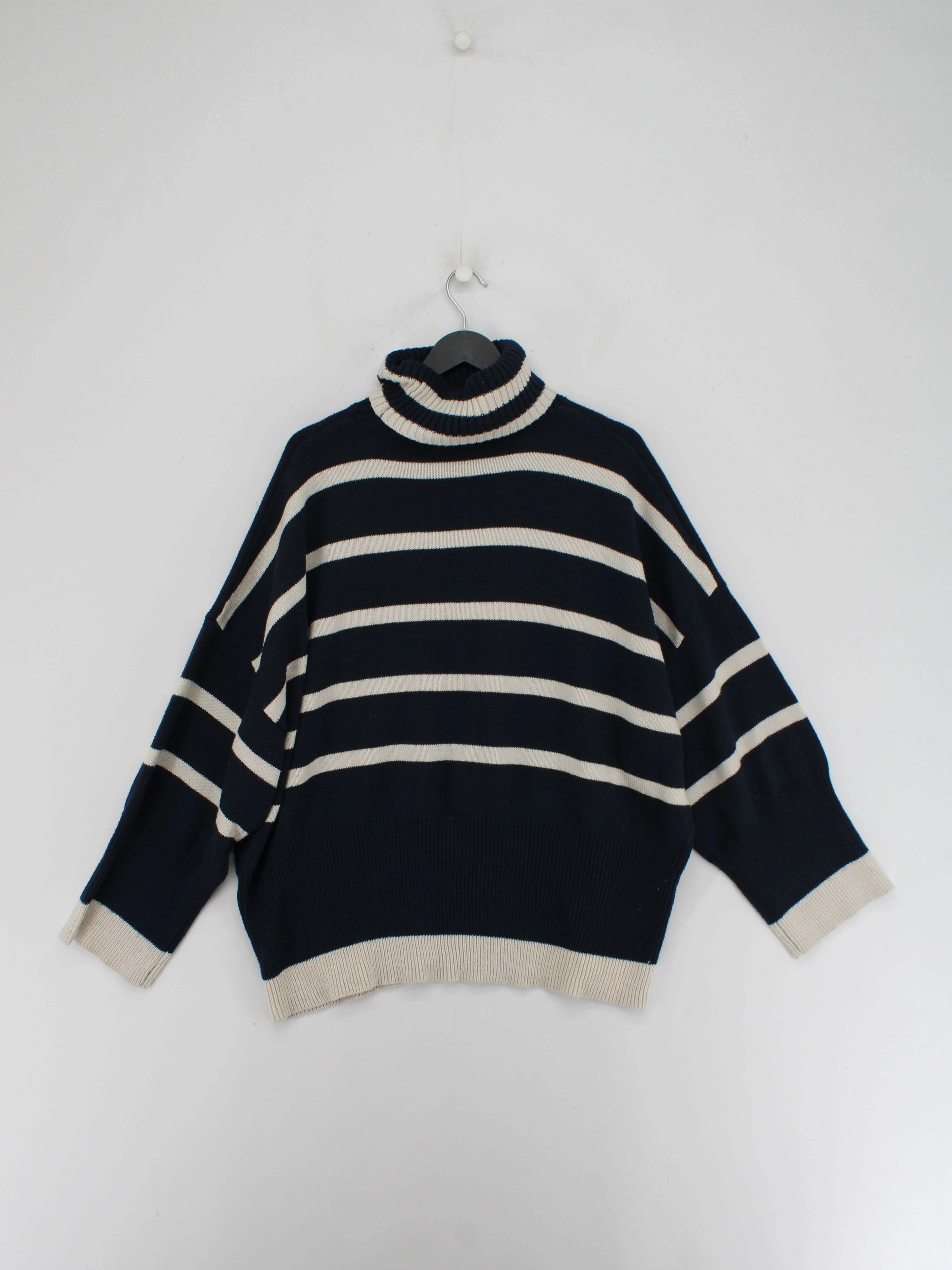 Topshop Women's Jumper S Blue Striped Acrylic with Polyester Roll Neck Pullover - Image 2
