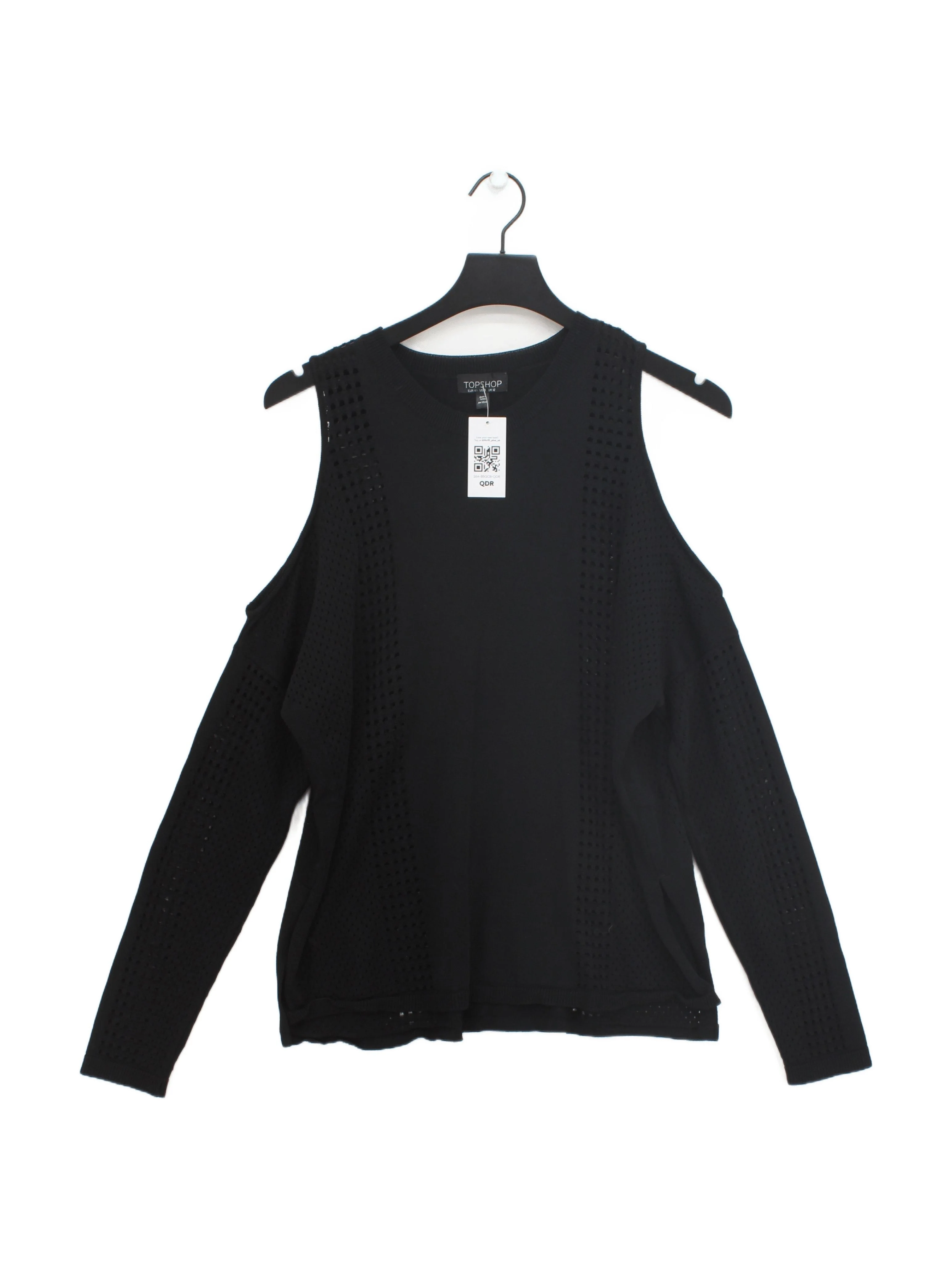 Topshop Women's Jumper UK 12 Black Viscose with Polyamide Round Neck Pullover