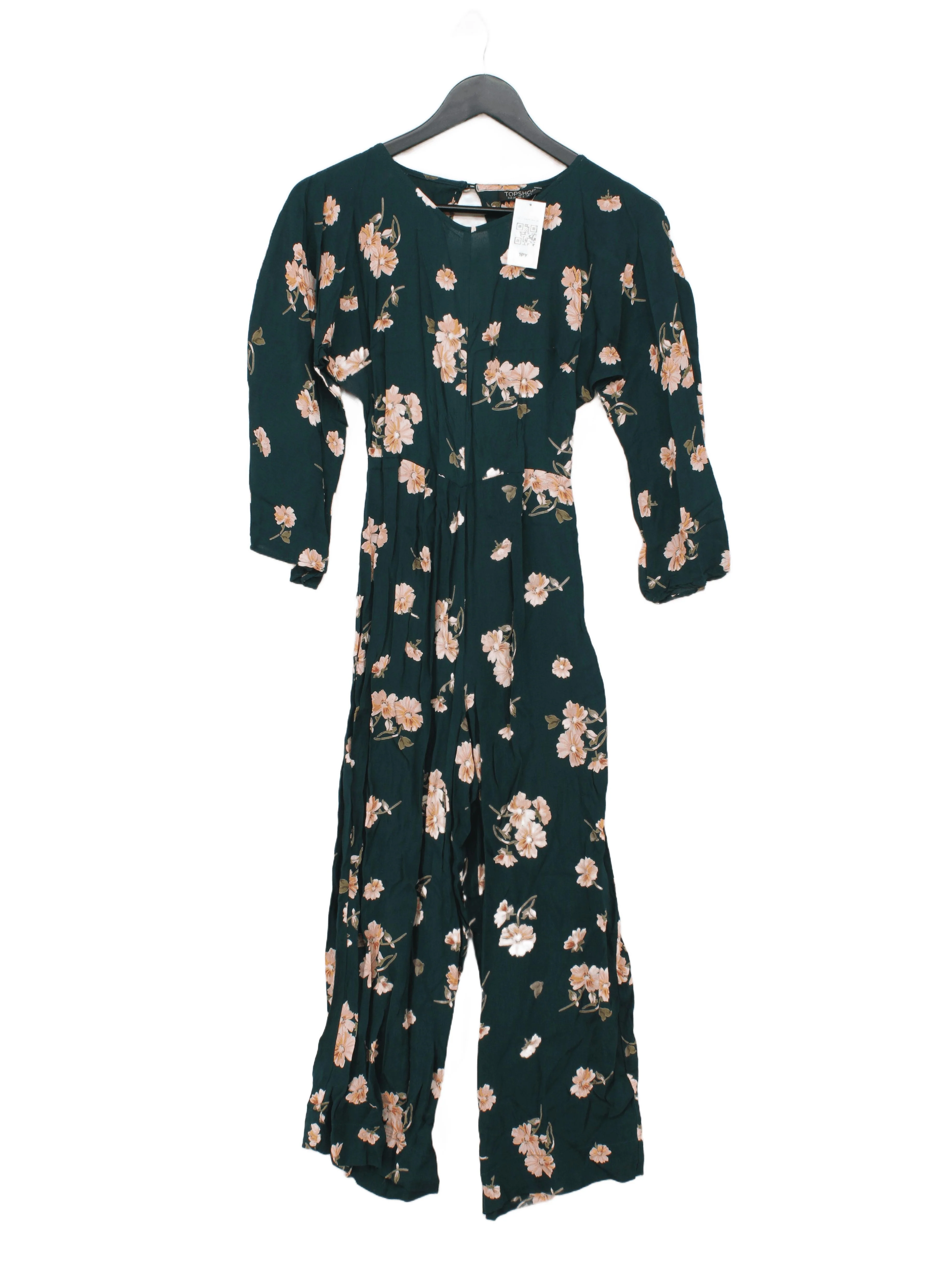 Topshop Women's Jumpsuit UK 6 Green Floral 100% Viscose Wide-Leg Jumpsuit