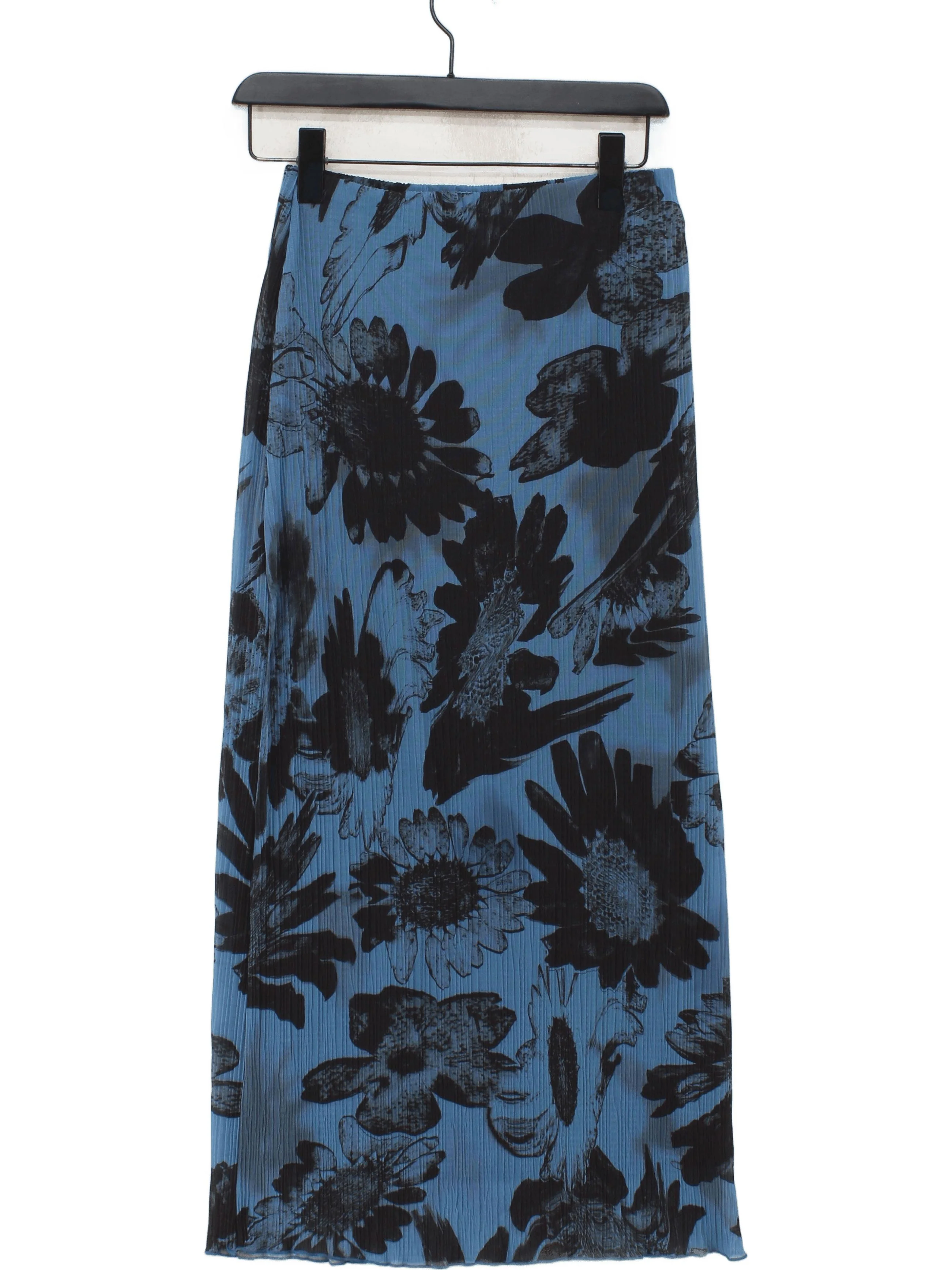 Topshop Women's Midi Skirt UK 10 Blue Polyester with Elastane Pleated