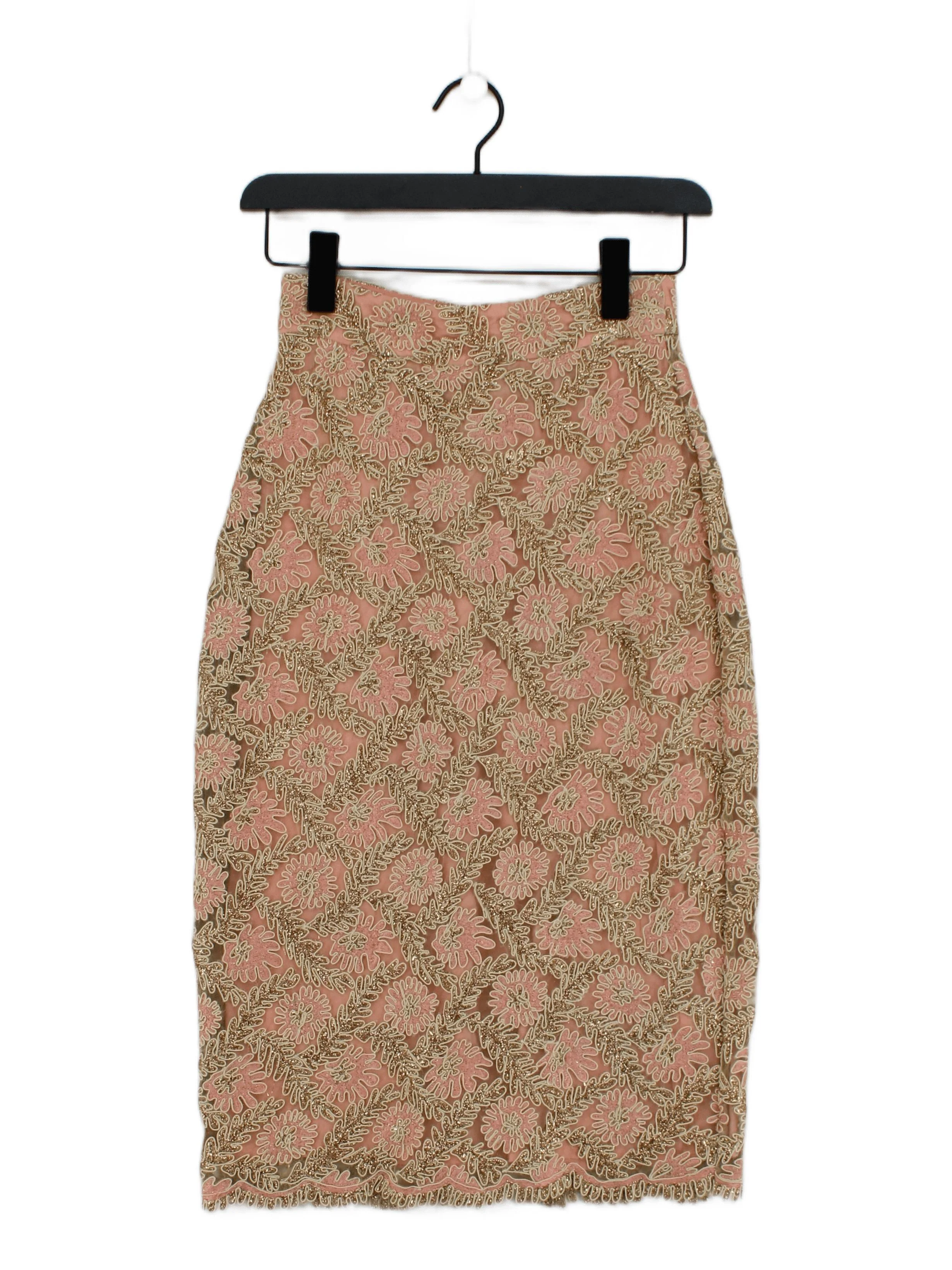 Topshop Women's Midi Skirt UK 6 Pink Nylon with Viscose Straight & Pencil