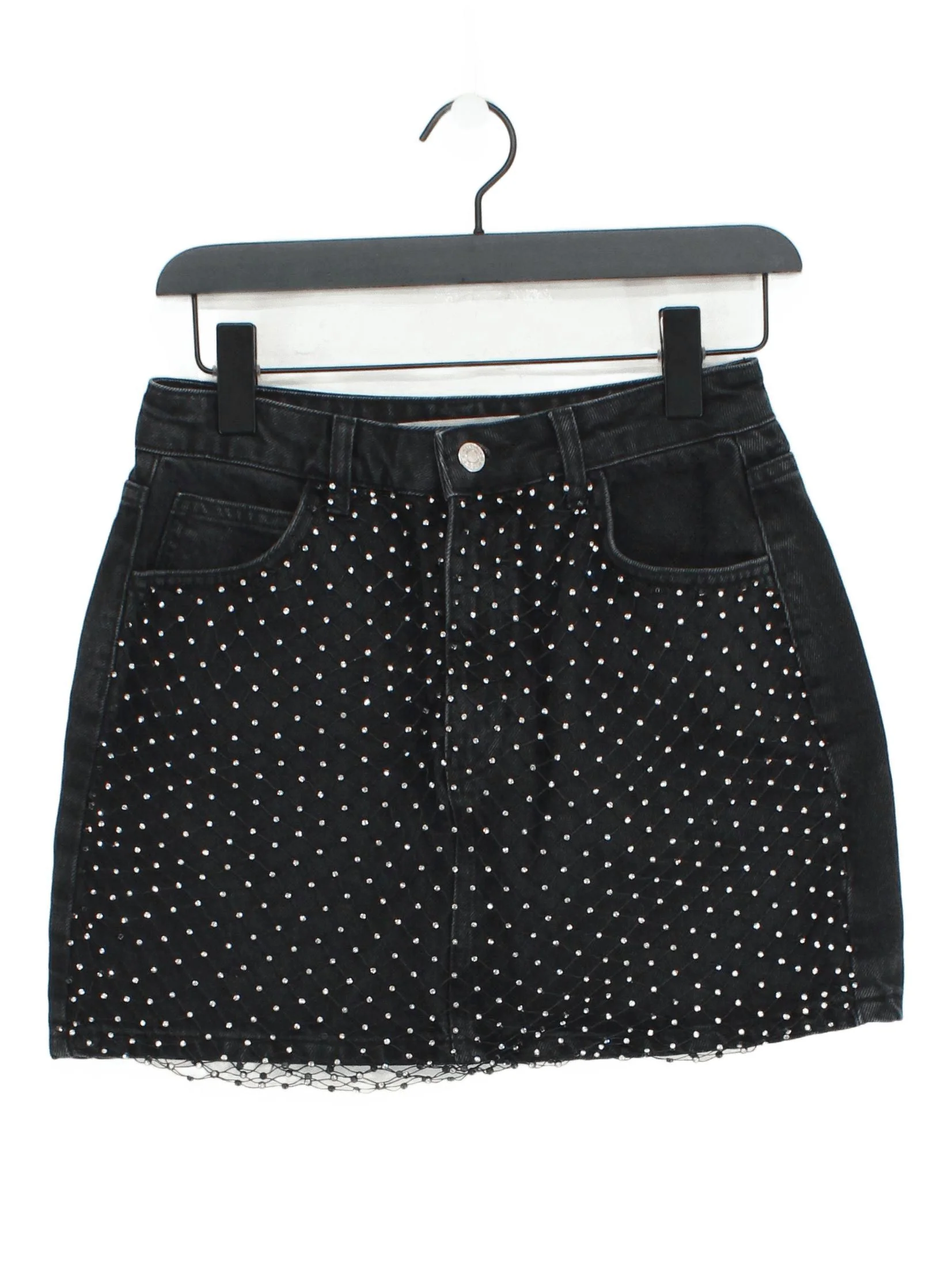 Topshop Women's Mini Skirt UK 10 Black 100% Cotton Short Mini