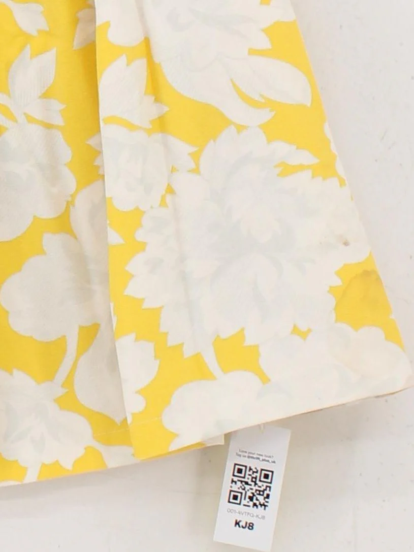 Topshop Women's Mini Skirt UK 10 Yellow Floral Cotton with Elastane Short Mini - Image 4