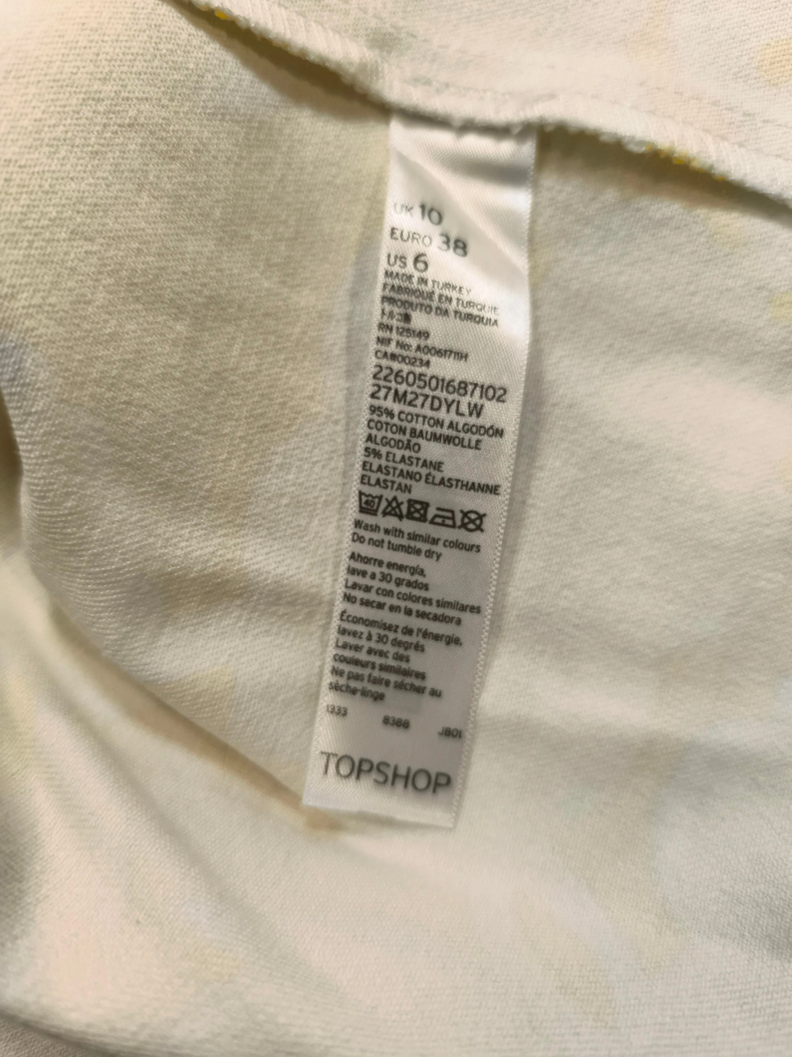 Topshop Women's Mini Skirt UK 10 Yellow Floral Cotton with Elastane Short Mini - Image 6