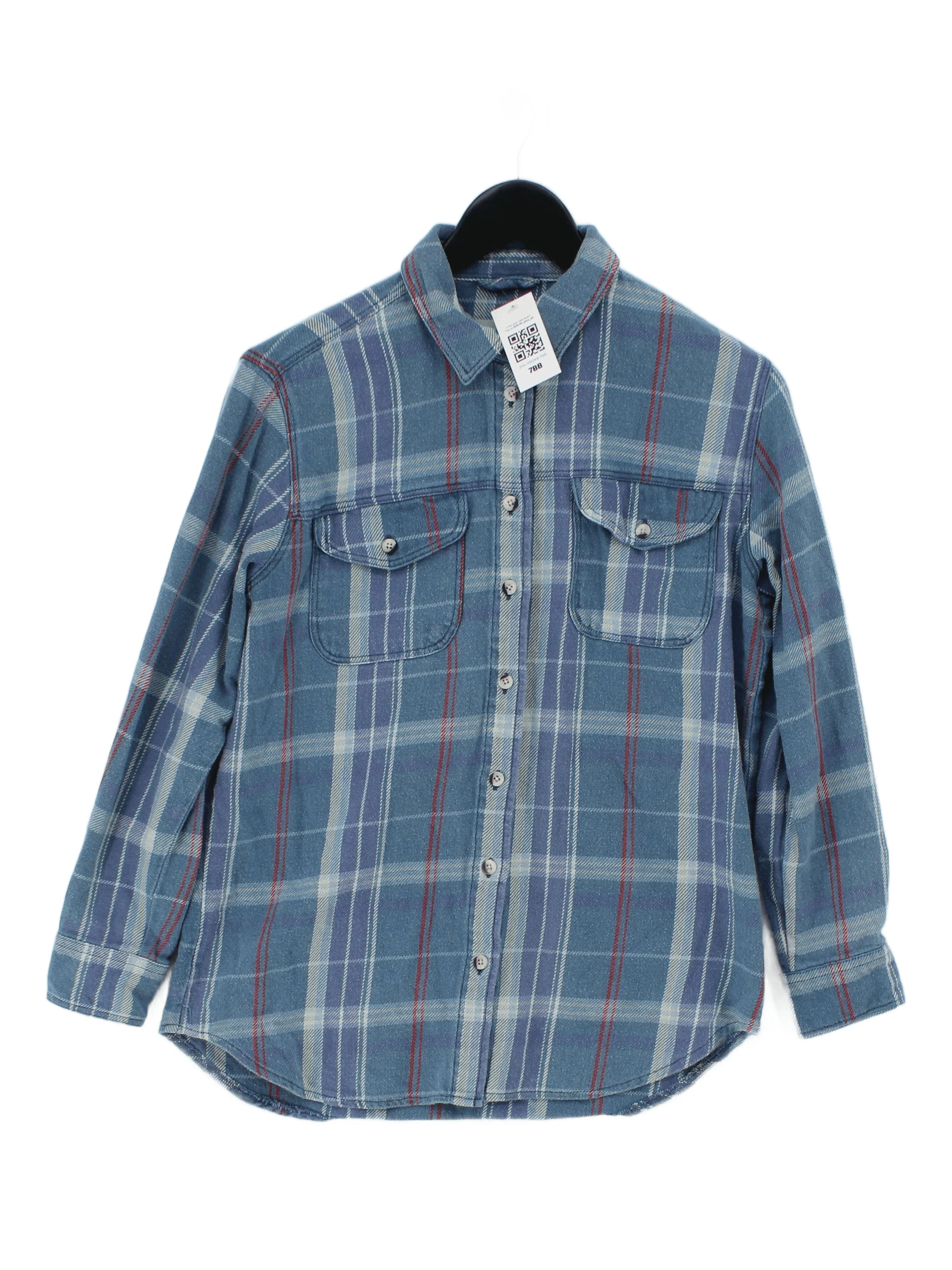 Topshop Women's Shirt UK 8 Blue Checkered 100% Cotton Long Sleeve Collared Basic