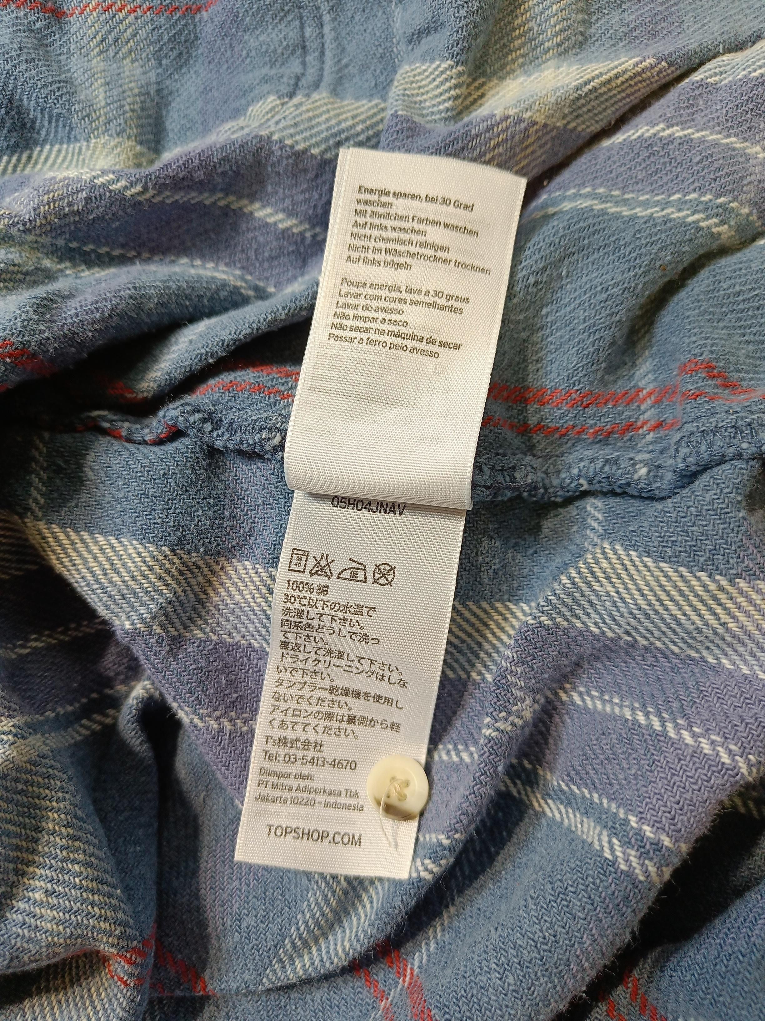 Topshop Women's Shirt UK 8 Blue Checkered 100% Cotton Long Sleeve Collared Basic - Image 7