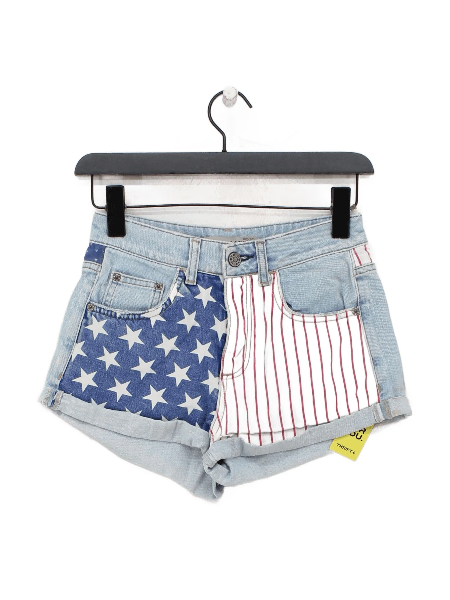 Topshop Women's Shorts W 26 in Blue Animal Print Cotton with Polyester Cut-Off