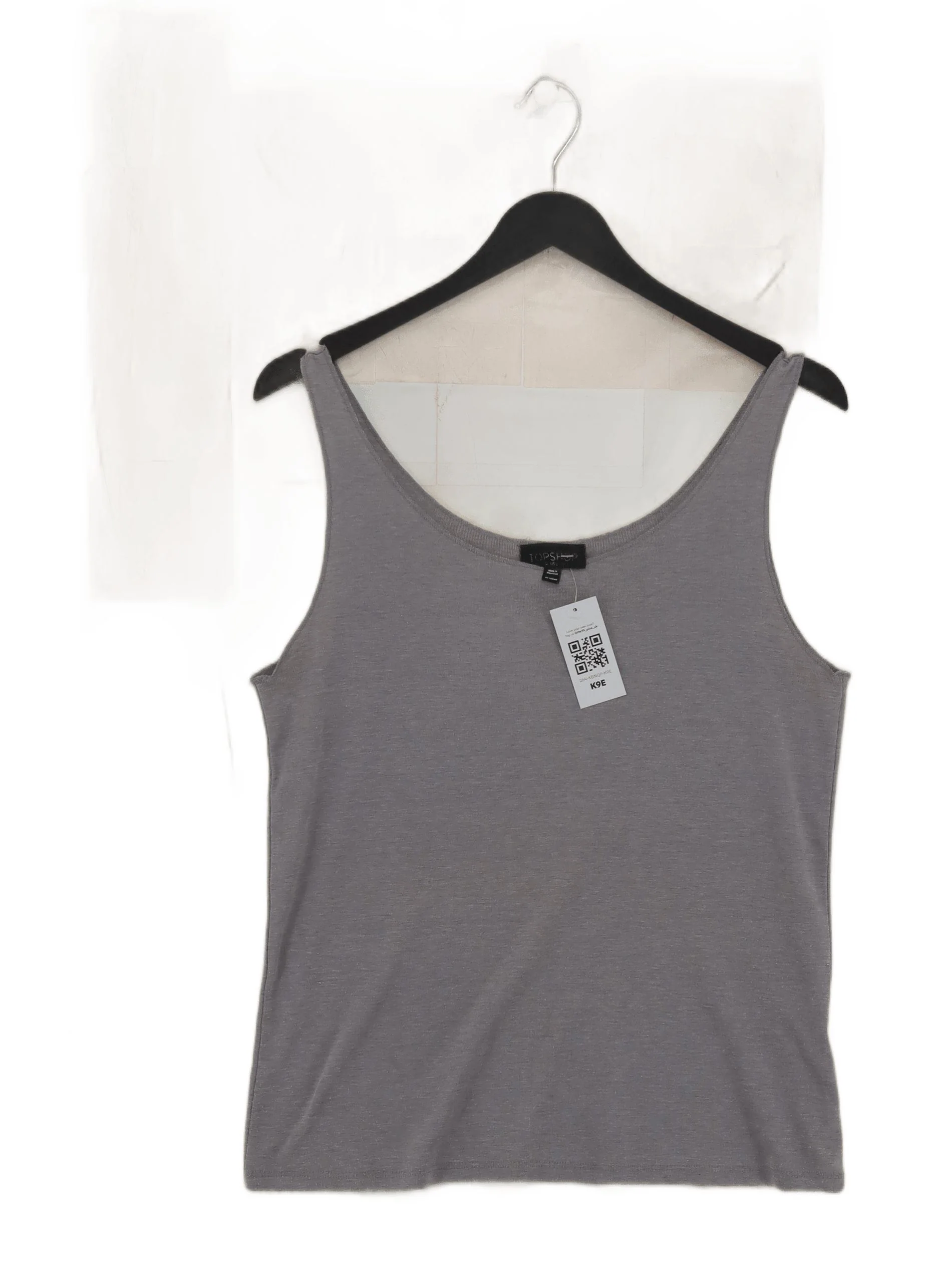 Topshop Women's T-Shirt UK 12 Grey Polyester with Cotton Basic