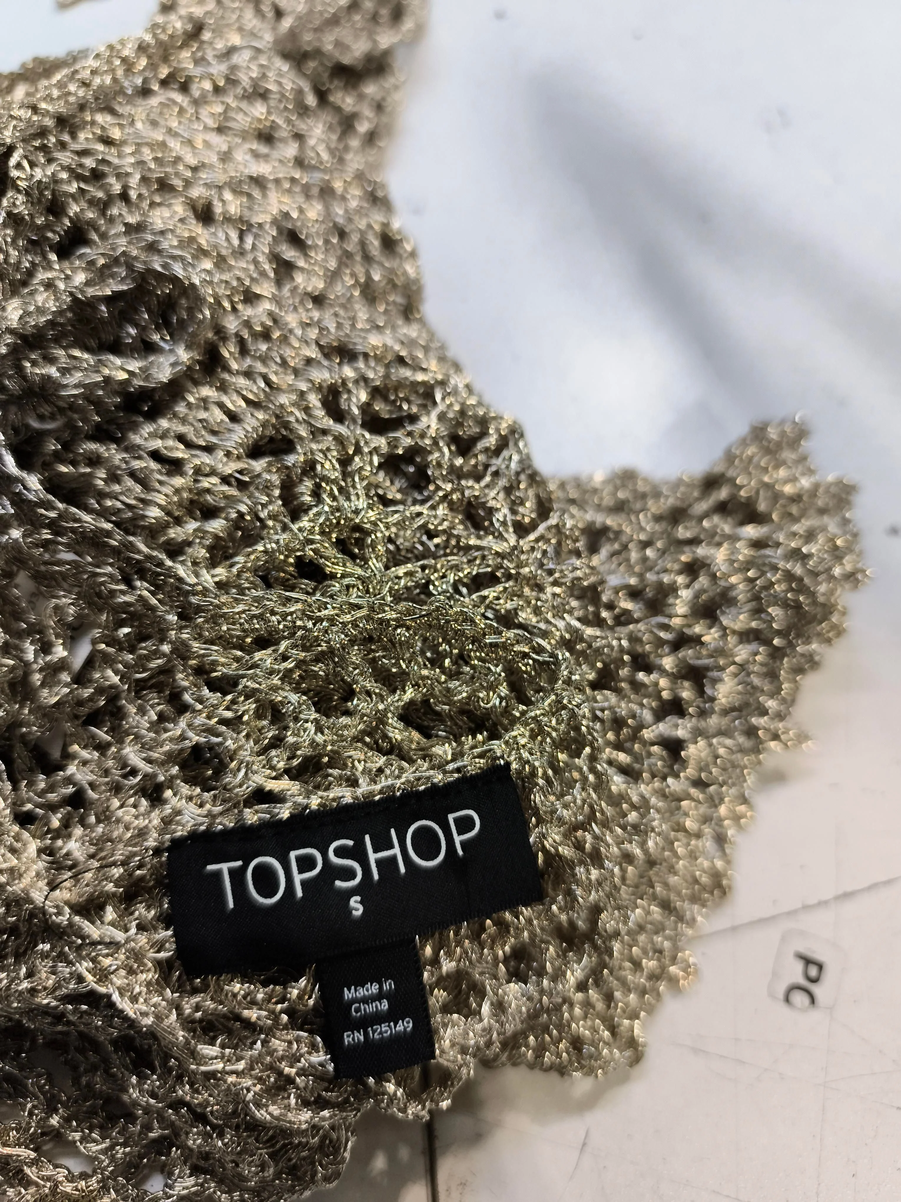 Topshop Women's Top S Gold 100% Other Sleeveless V-Neck Cropped - Image 5