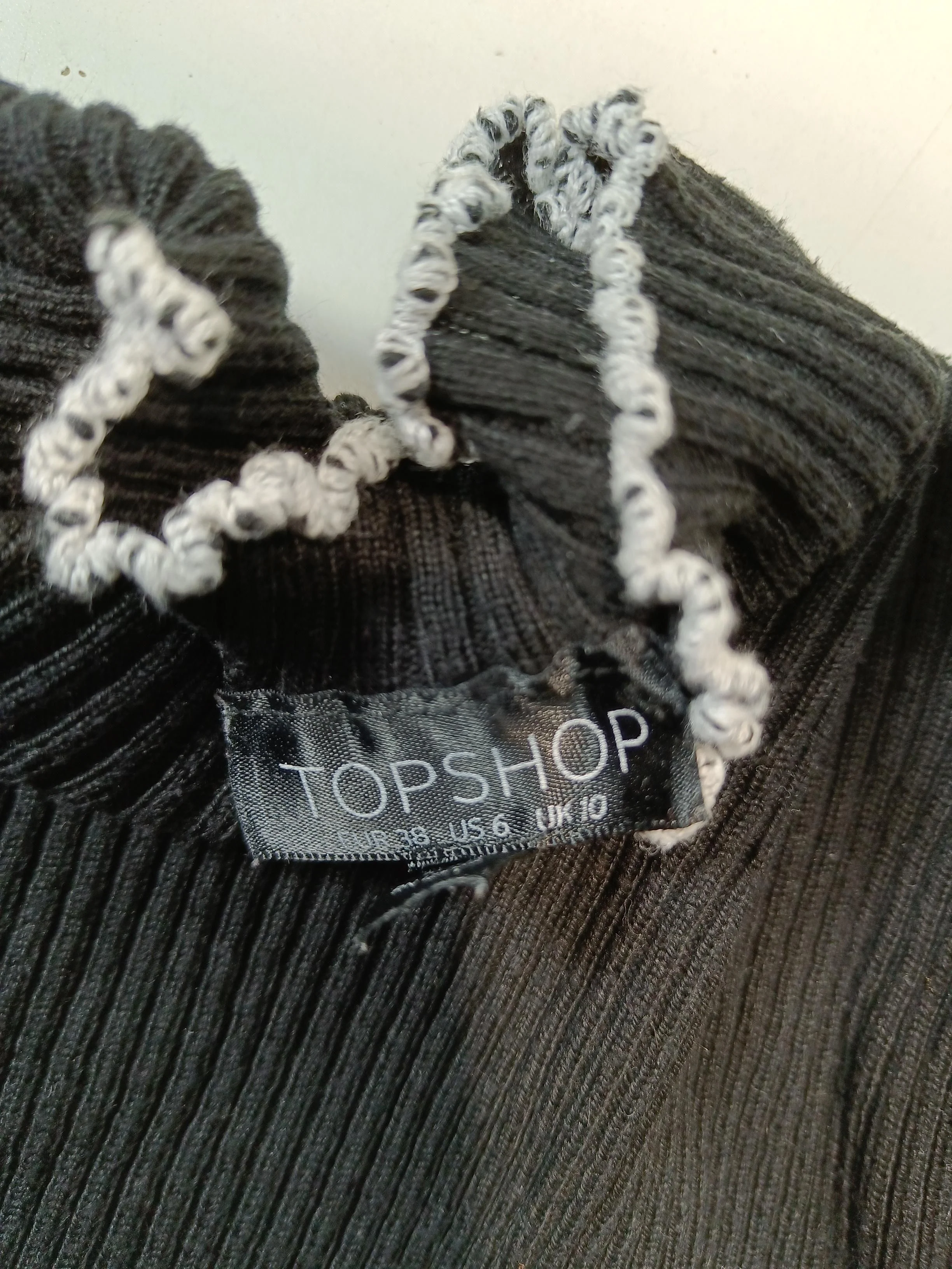 Topshop Women's Top UK 10 Black Acrylic with Cotton Long Sleeve Mock Neck Basic - Image 6