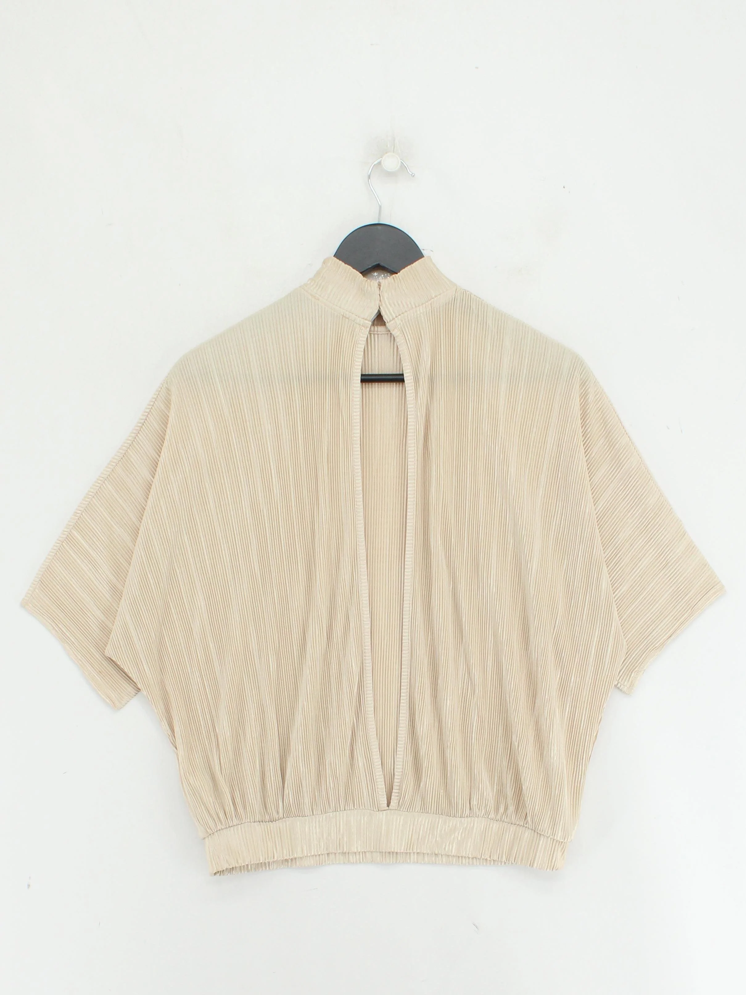 Topshop Women's Top UK 10 Cream 100% Polyester Short Sleeve Mock Neck Basic - Image 2