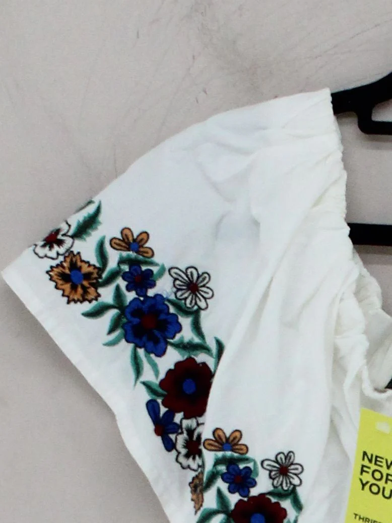 Topshop Women's Top UK 10 White Floral 100% Cotton Short Sleeve Round Neck Basic - Image 4
