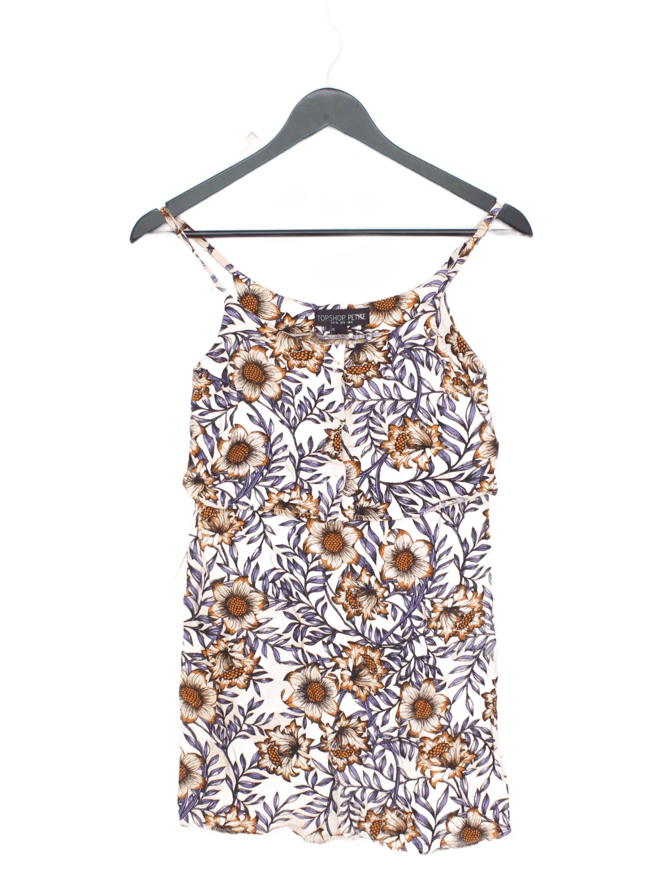 Topshop Women's Top UK 4 Pink Floral 100% Viscose Sleeveless Round Neck Basic