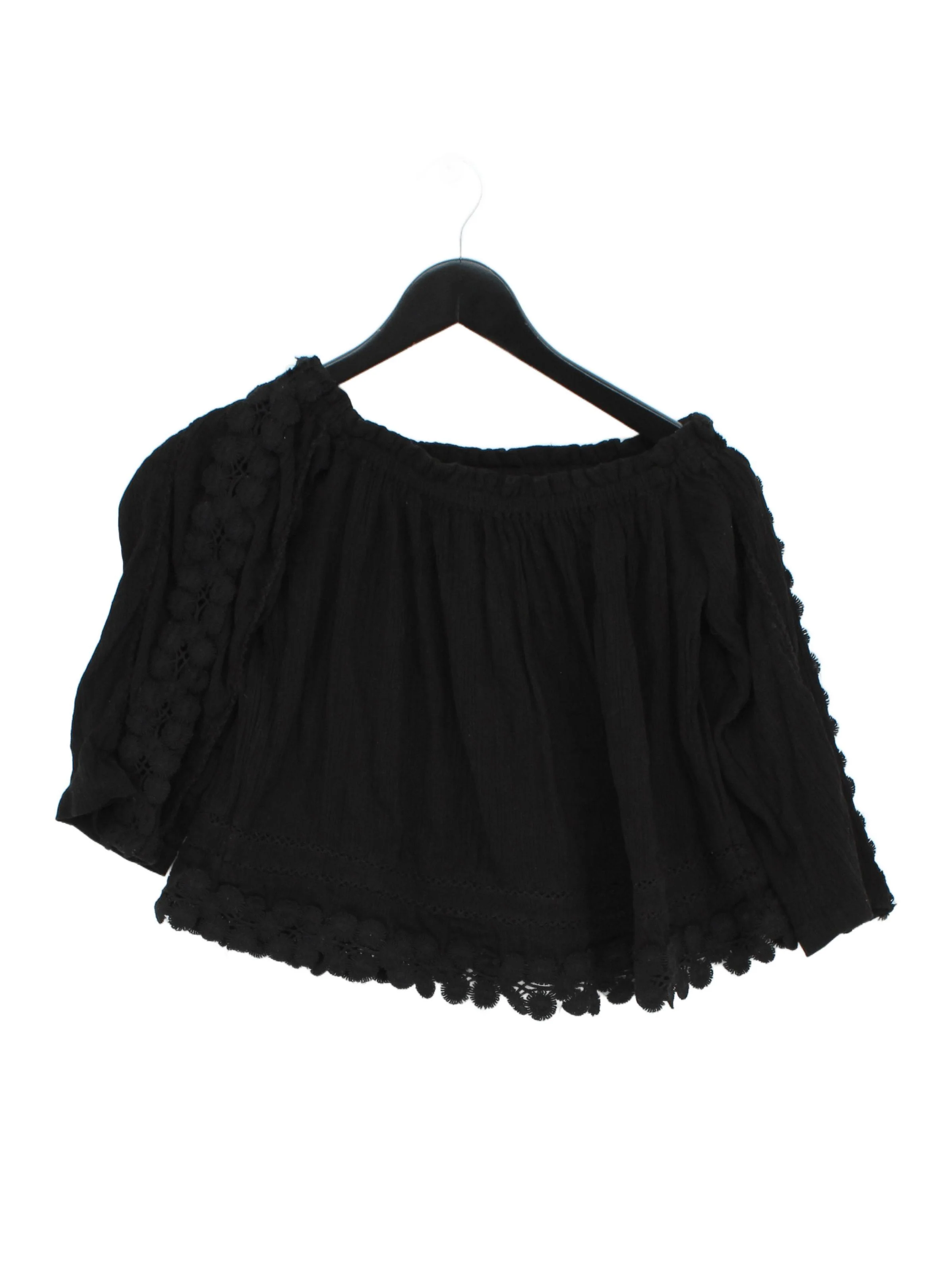 Topshop Women's Top UK 6 Black 100% Cotton 3/4 Sleeve Square Neck Basic