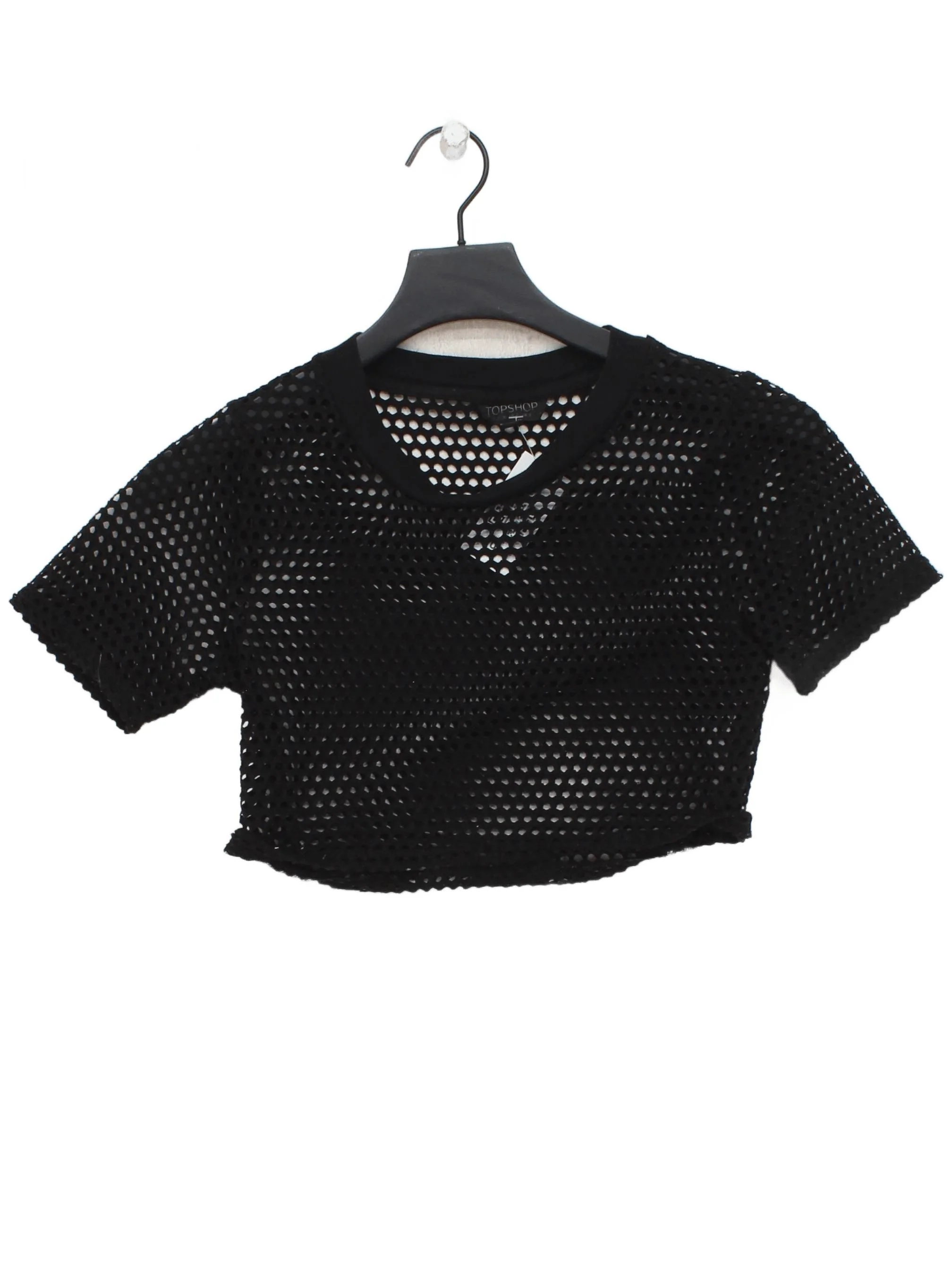 Topshop Women's Top UK 8 Black Polyester with Elastane Cropped