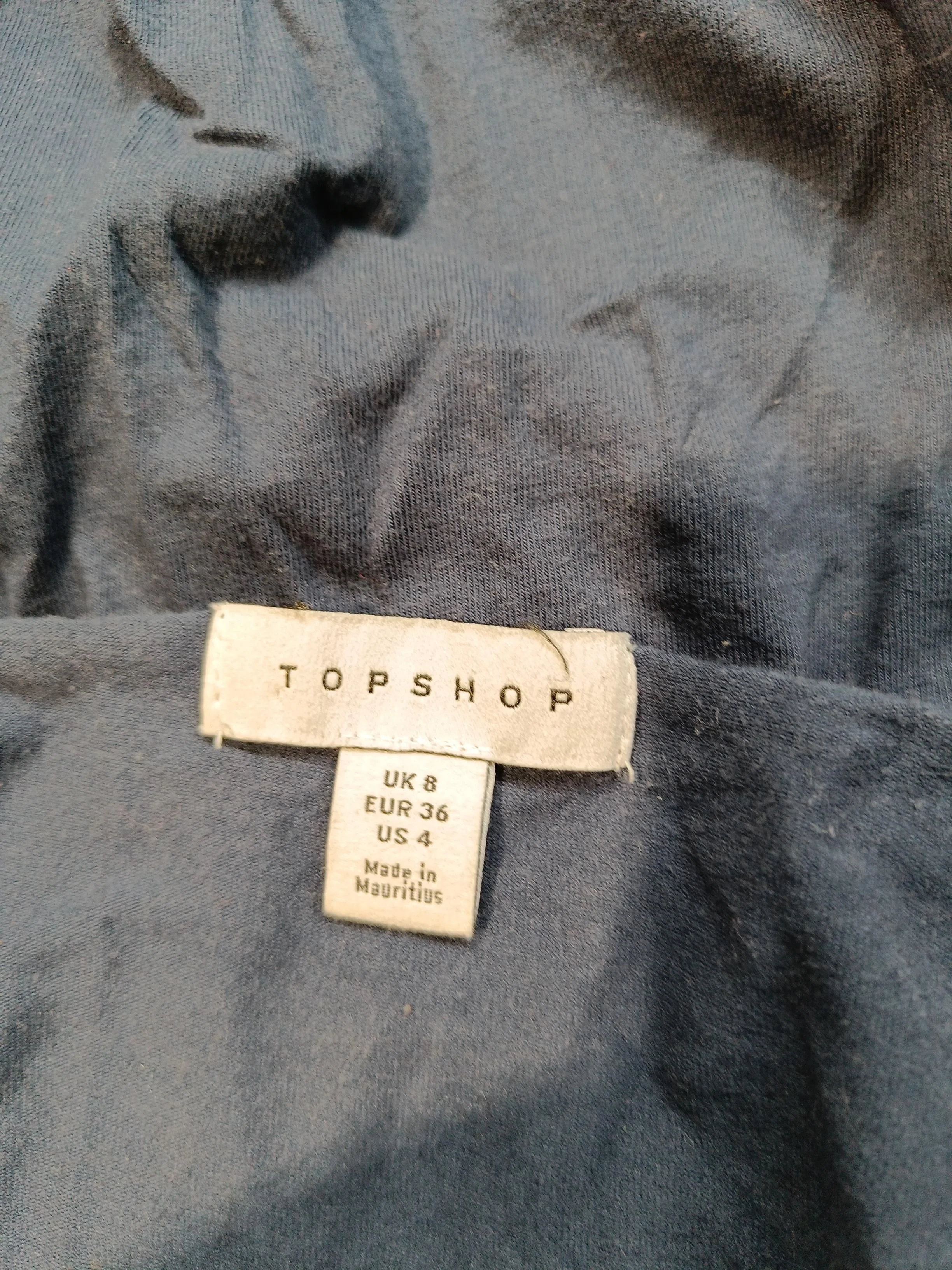 Topshop Women's Top UK 8 Blue Cotton with Elastane Long Sleeve V-Neck Cropped - Image 6