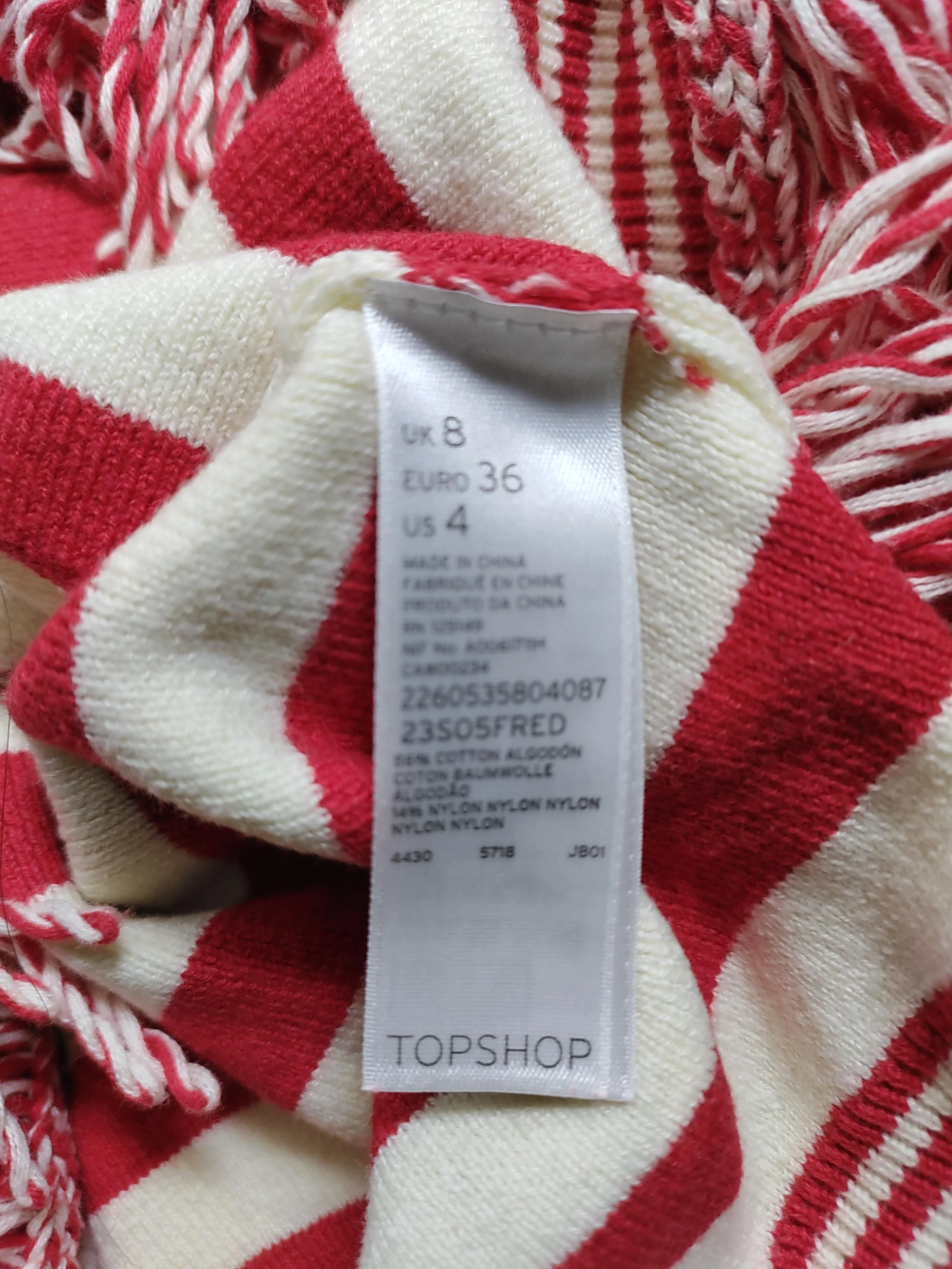 Topshop Women's Top UK 8 Red Cotton with Nylon Cropped - Image 6