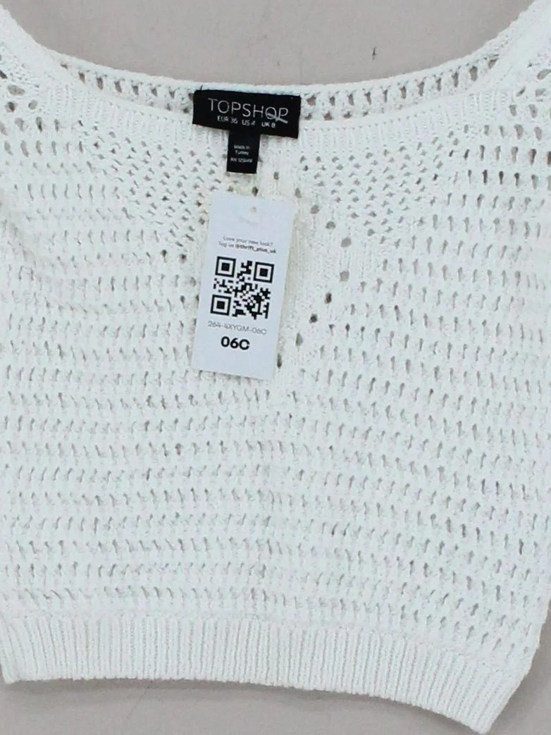 Topshop Women's Top UK 8 White 100% Cotton Short Sleeve Round Neck Cropped - Image 4