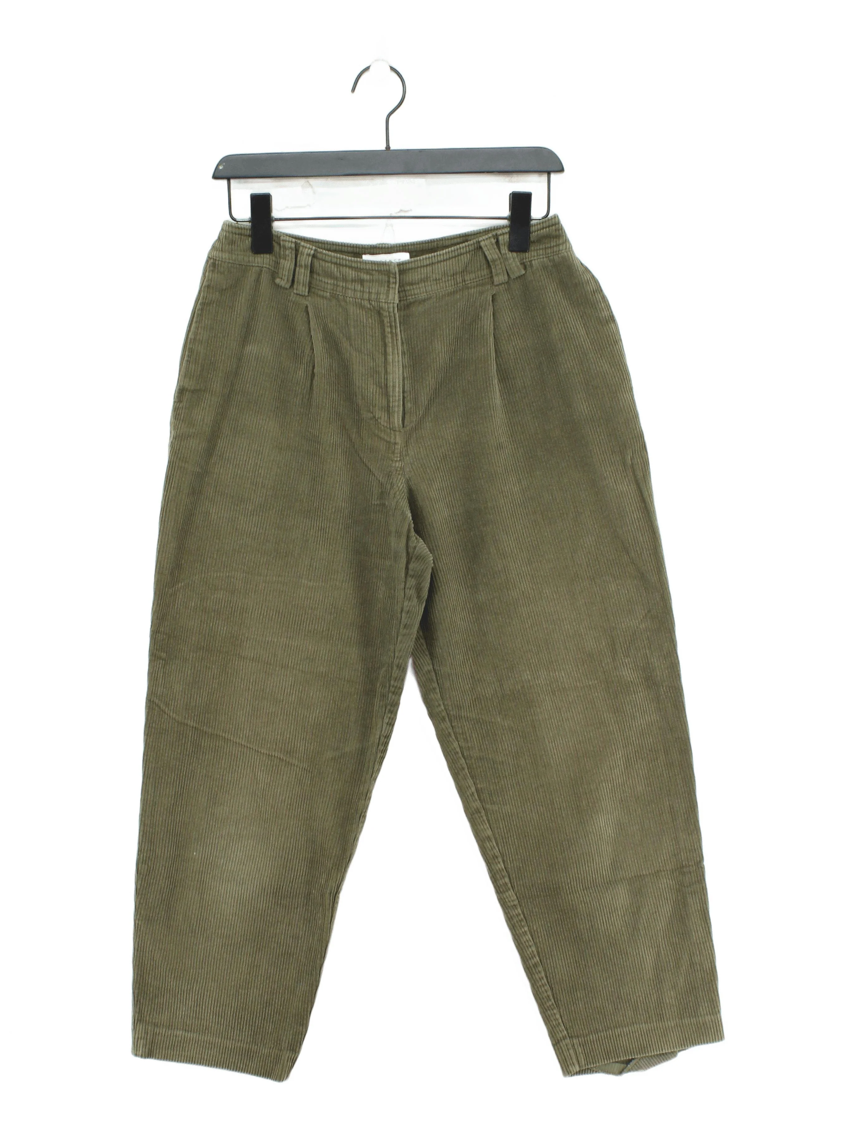 Topshop Women's Trousers UK 10 Green 100% Cotton Wide-Leg Cropped