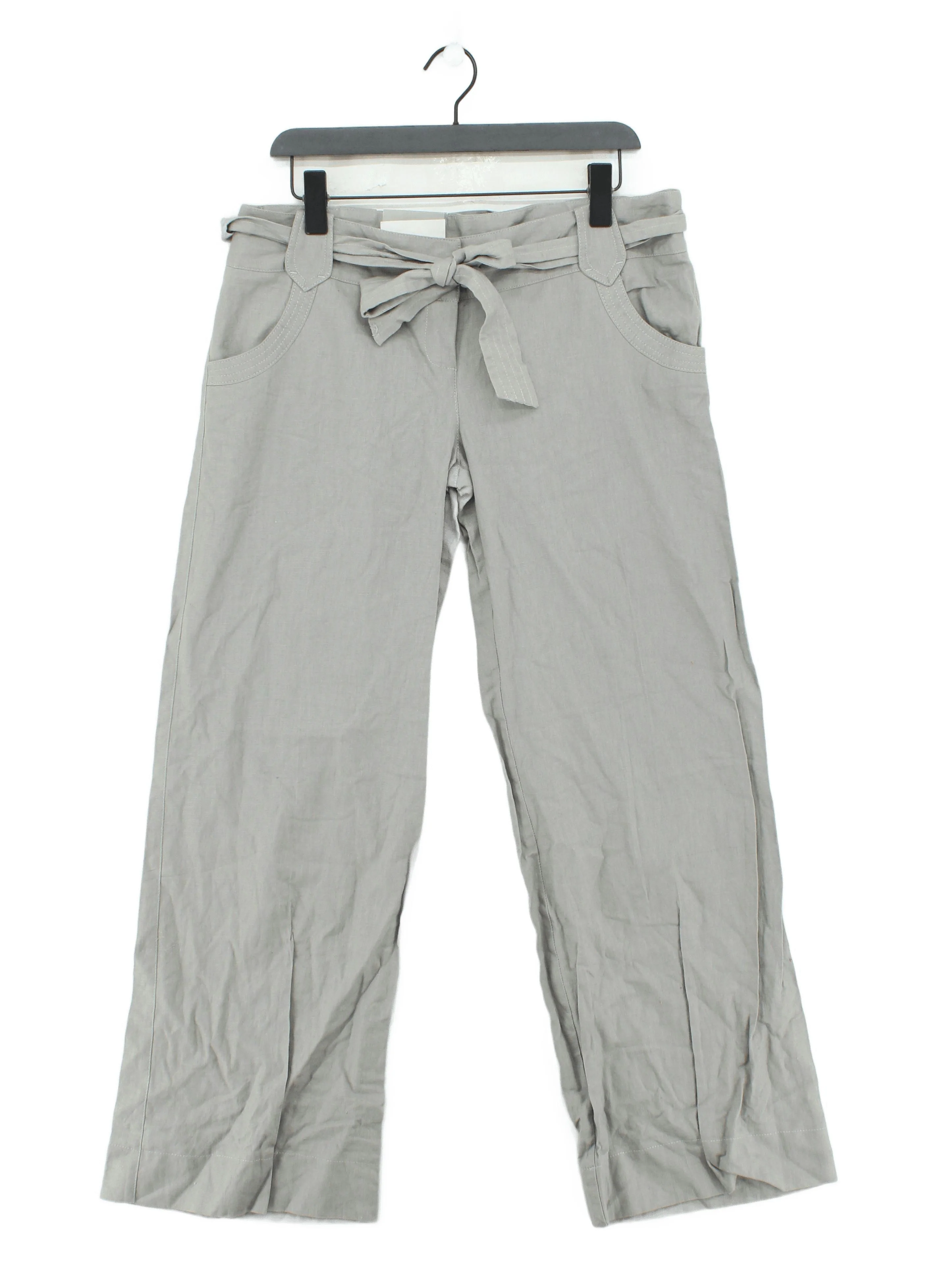 Topshop Women's Trousers UK 14 Grey Linen with Cotton Wide-Leg Capri