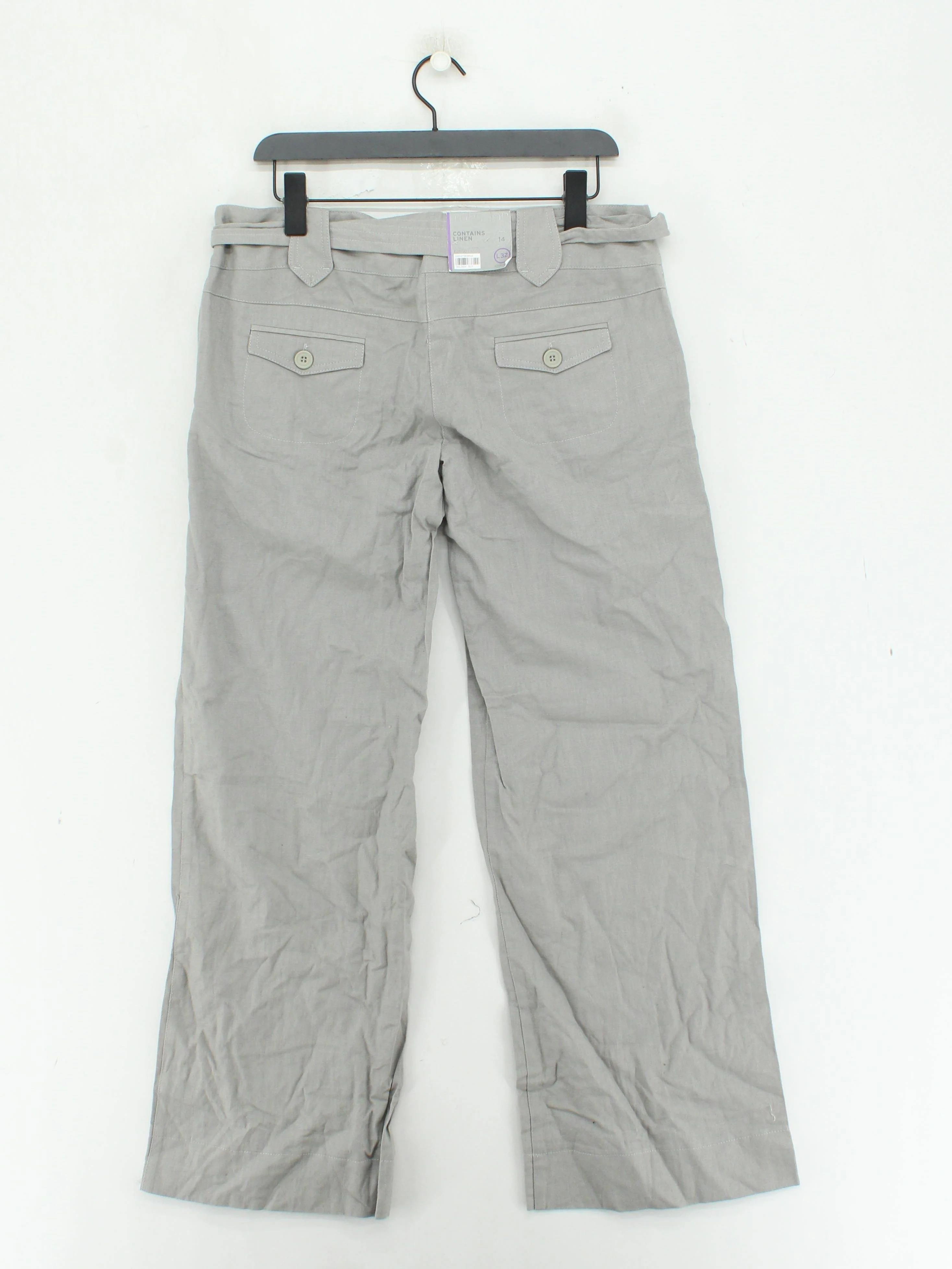 Topshop Women's Trousers UK 14 Grey Linen with Cotton Wide-Leg Capri - Image 2
