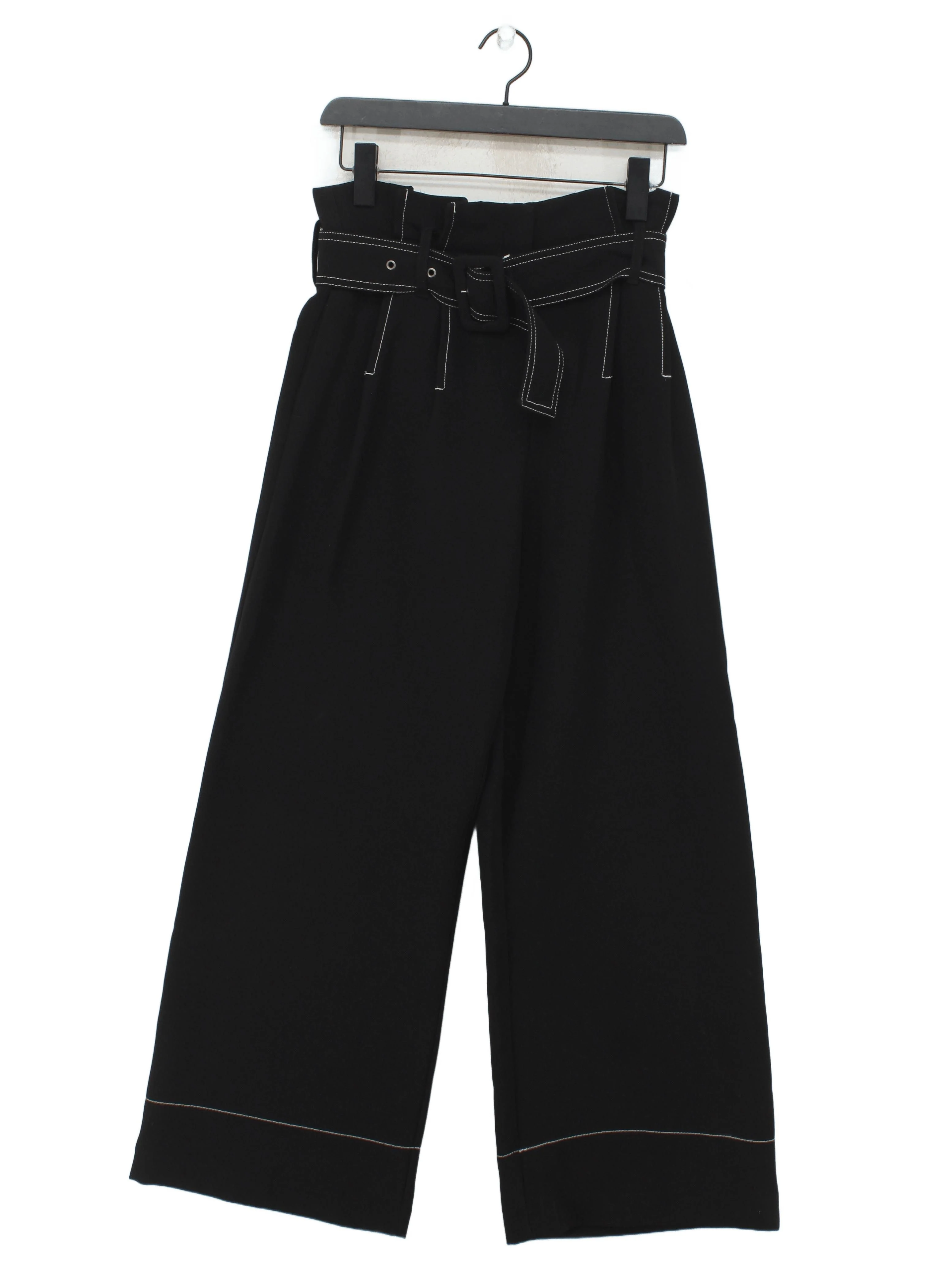 Topshop Women's Trousers UK 6 Black 100% Polyester Wide-Leg Cropped
