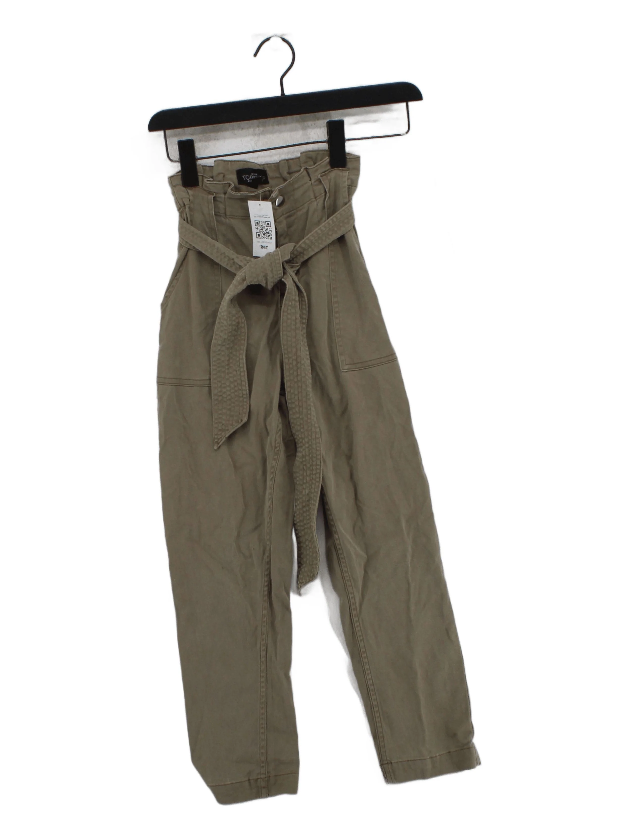 Topshop Women's Trousers UK 6 Green Cotton with Elastane Tapered Cropped