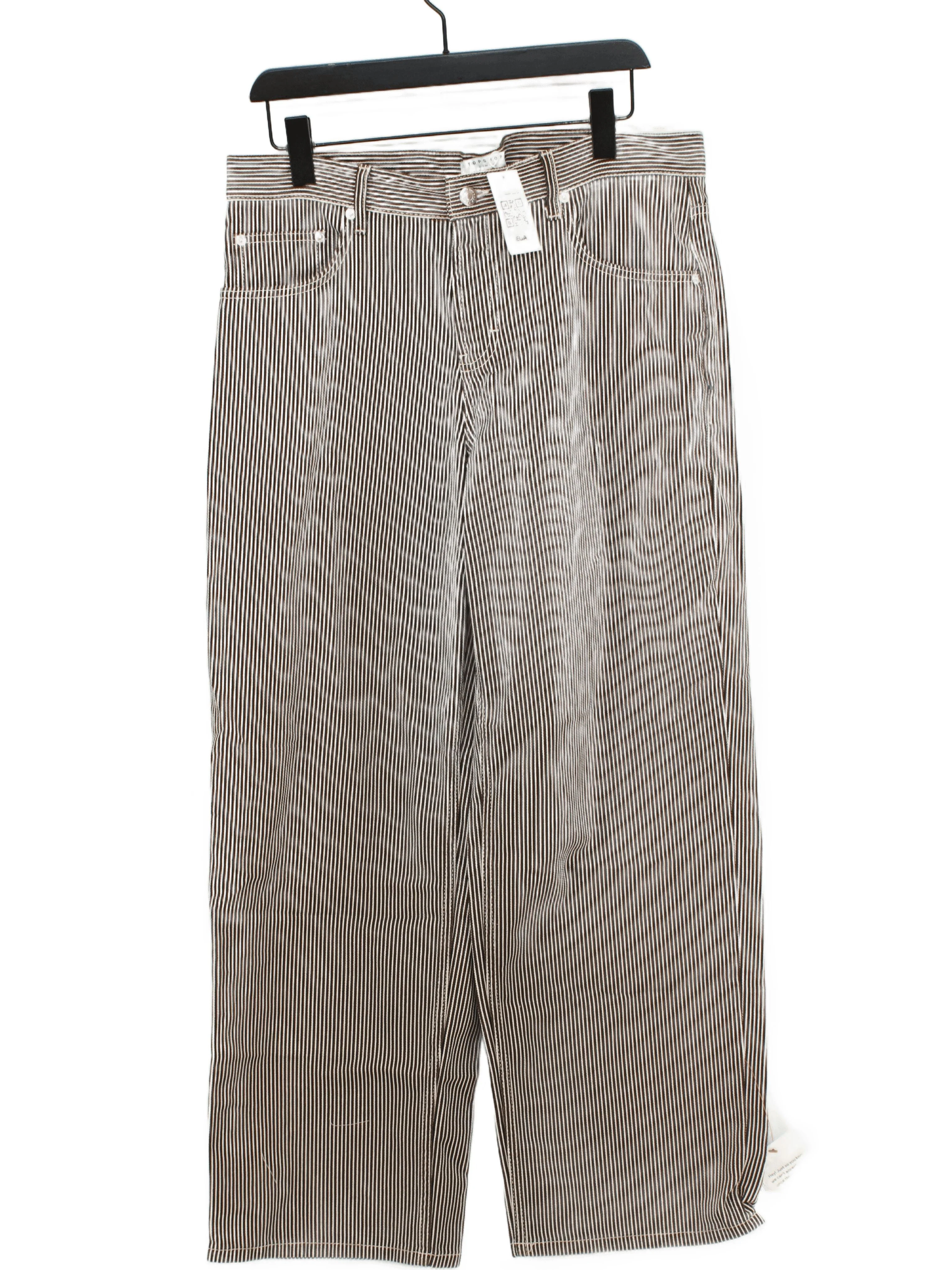 Topshop Women's Trousers W 32 in Brown Striped 100% Cotton Wide-Leg Chino