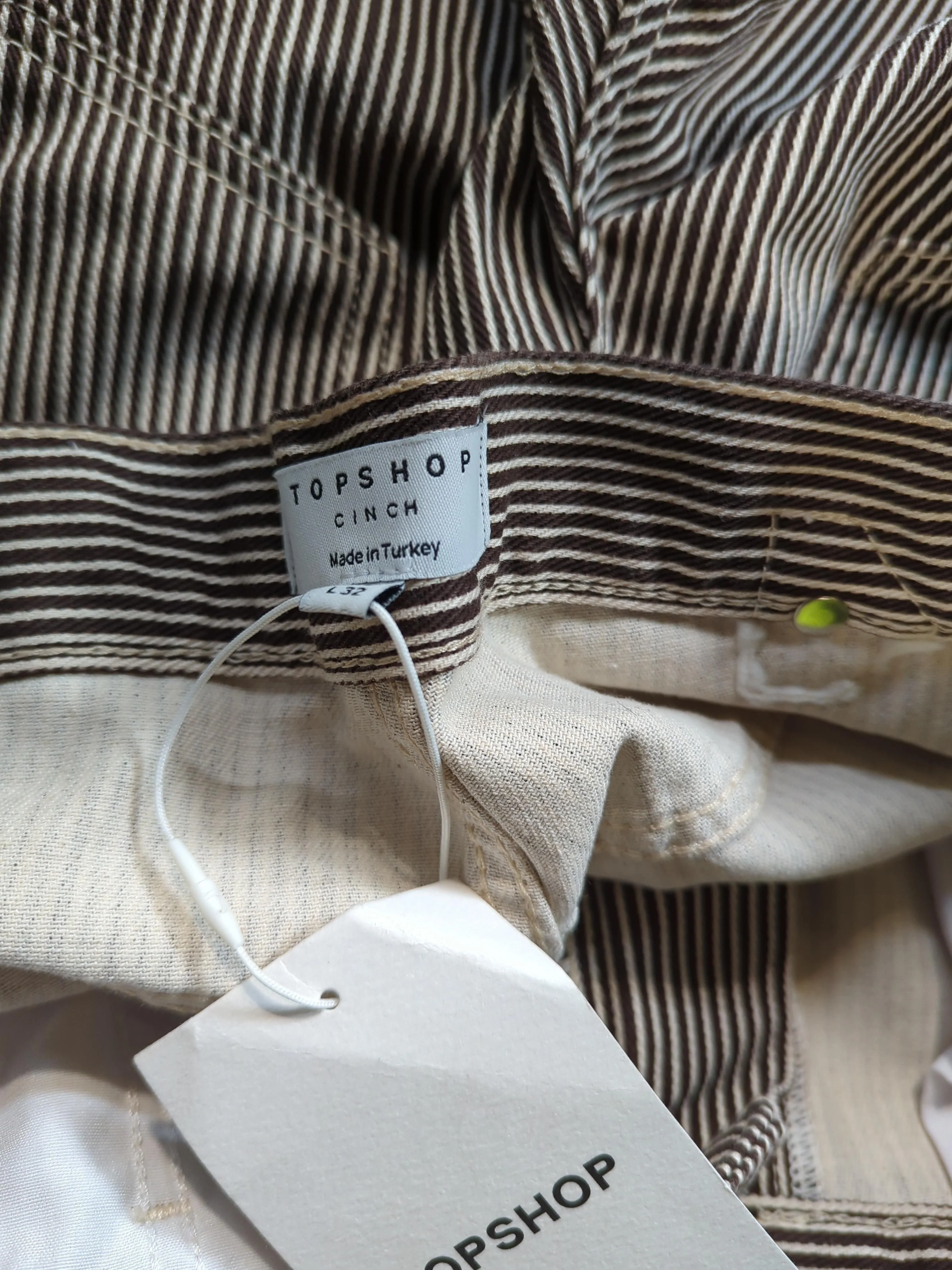 Topshop Women's Trousers W 32 in Brown Striped 100% Cotton Wide-Leg Chino - Image 5