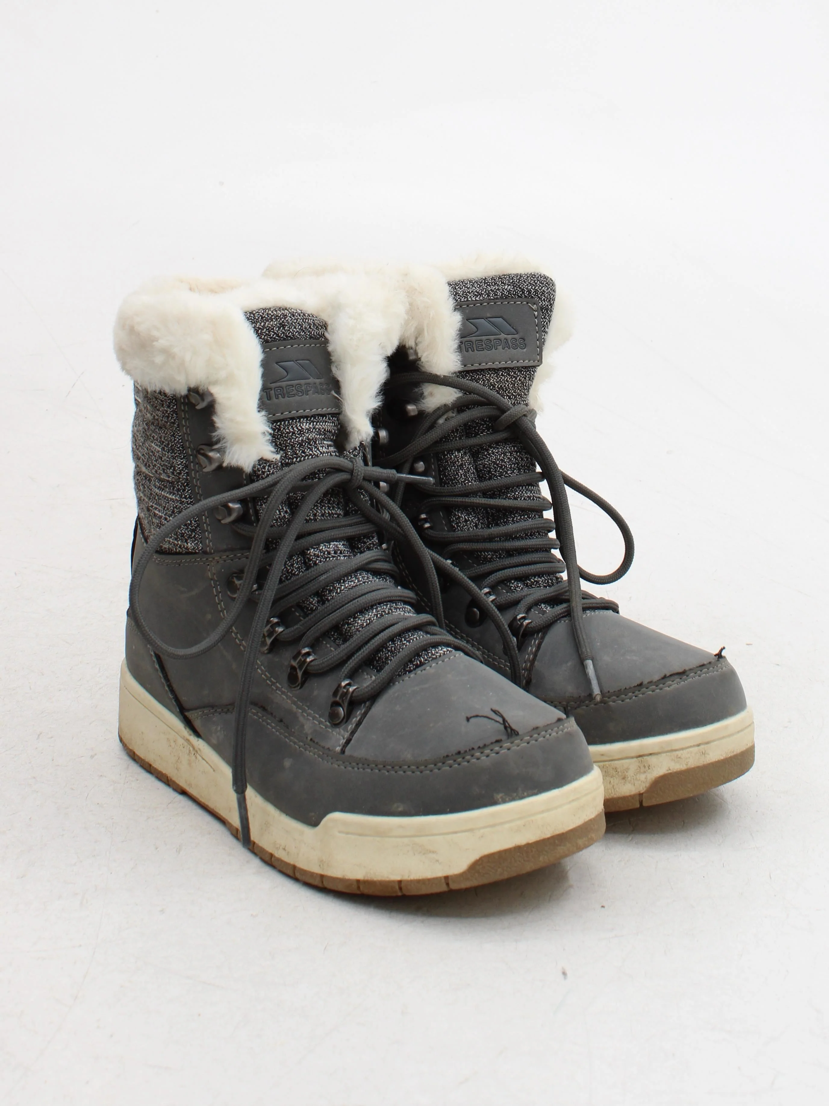 Trespass Women's Boots UK 4 Grey Faux Leather with Faux Fur Combat - Image 4