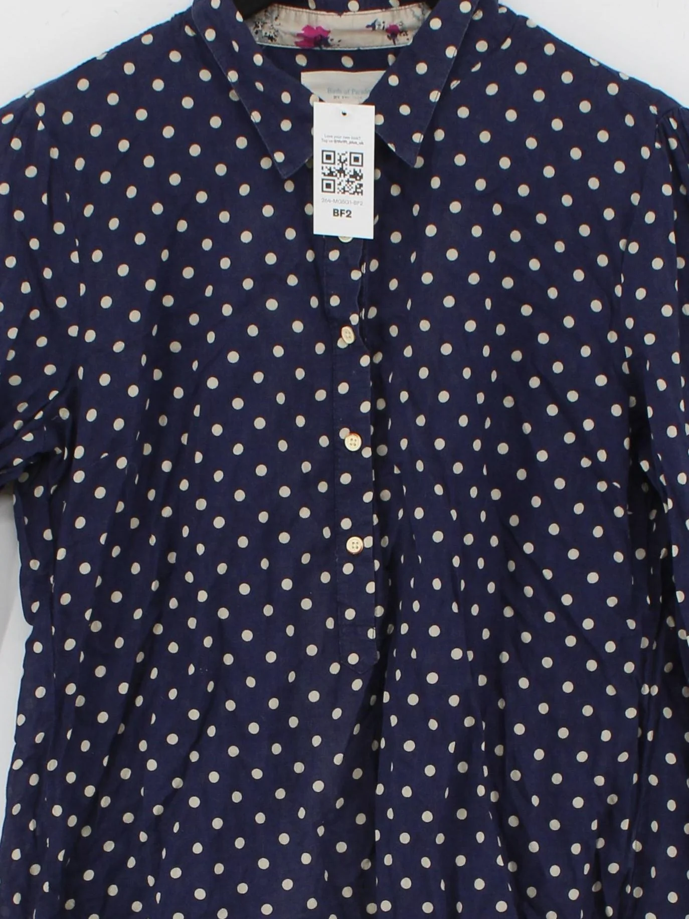 Trovata Women's Shirt M Blue Polkadot 100% Cotton Long Sleeve Collared Basic - Image 3