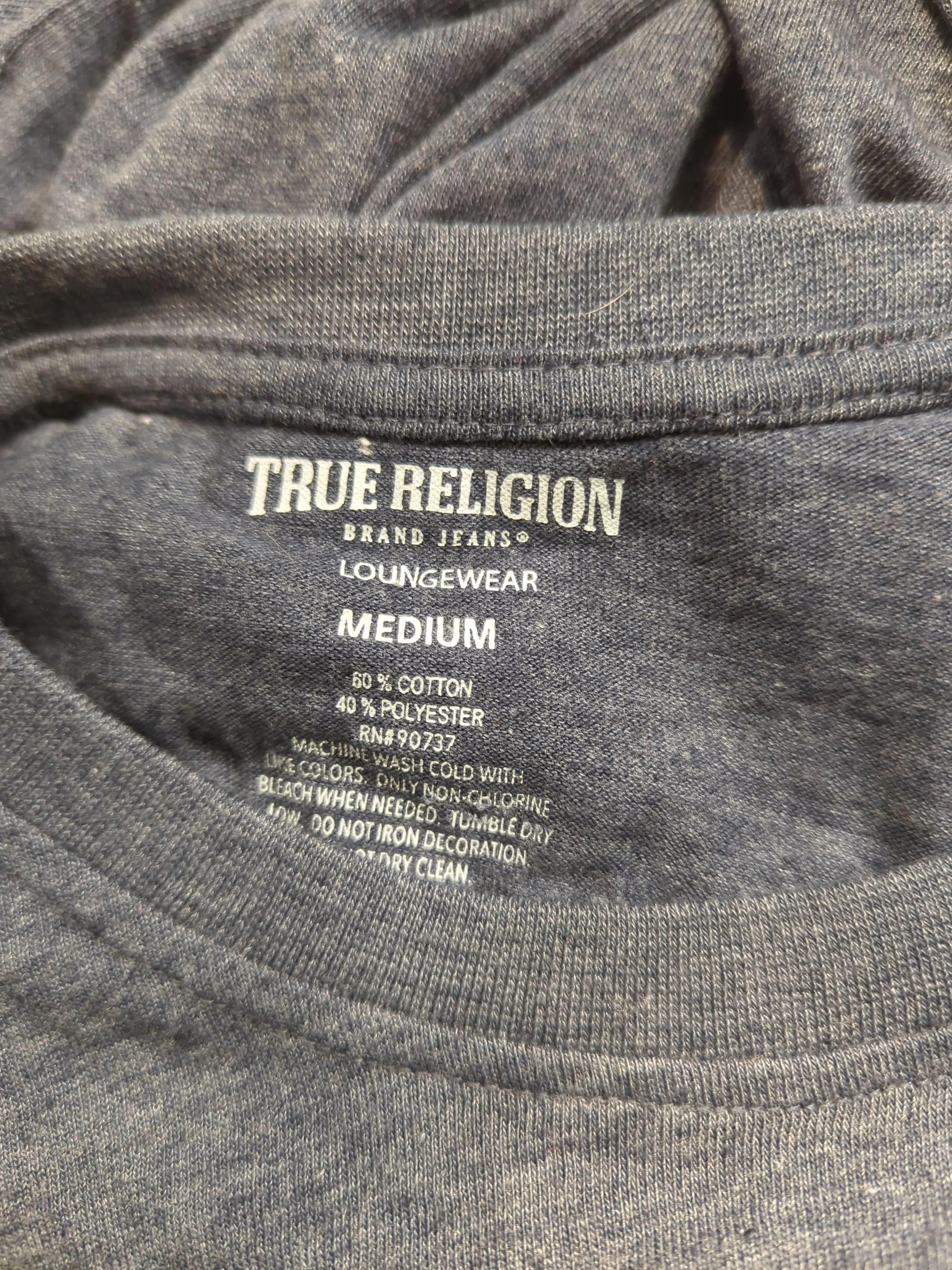 True Religion Men's T-Shirt M Blue Graphic Cotton with Polyester Basic - Image 6