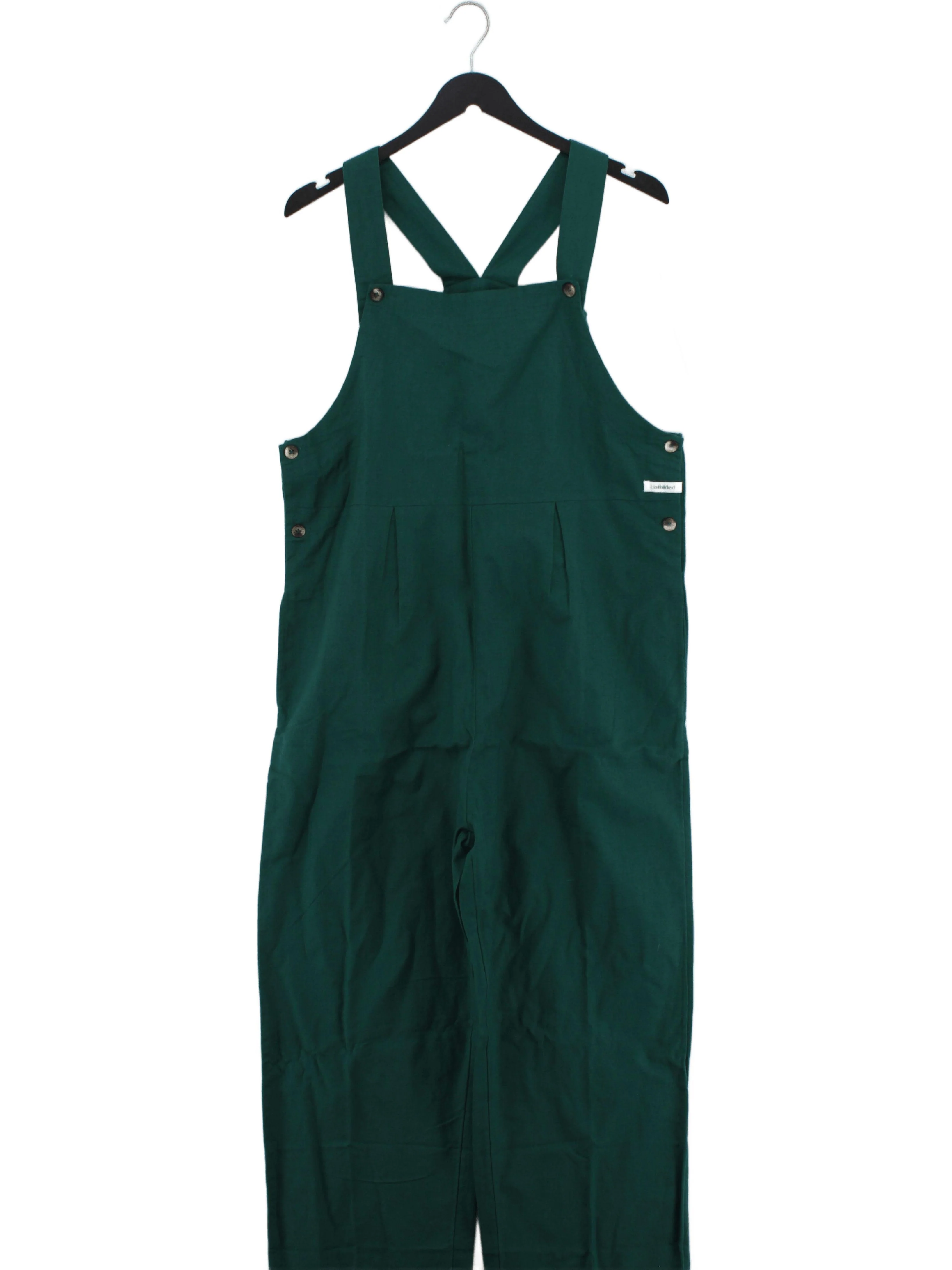 Unfolded Women's Jumpsuit UK 12 Green Cotton with Linen Straight Jumpsuit