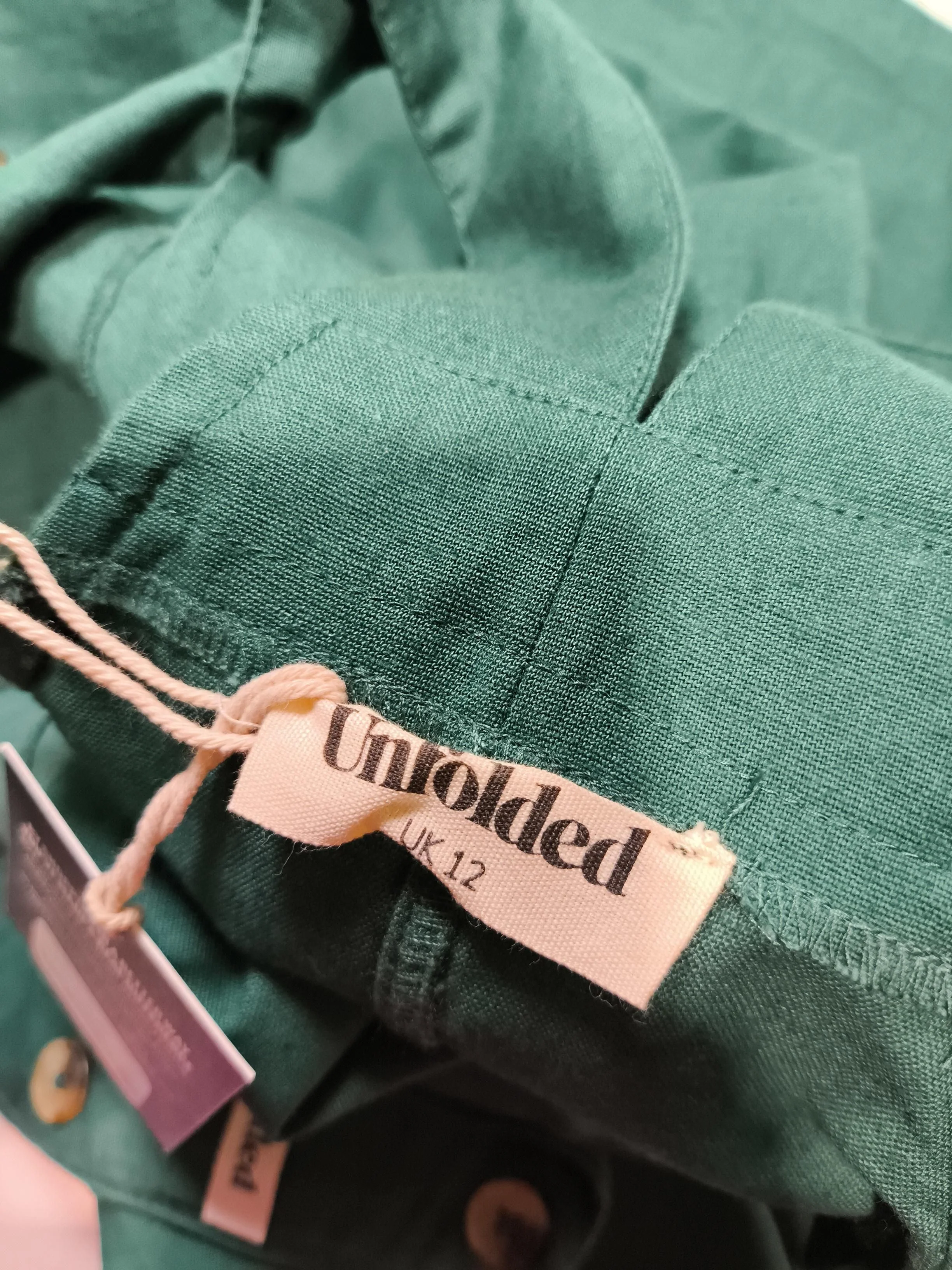 Unfolded Women's Jumpsuit UK 12 Green Cotton with Linen Straight Jumpsuit - Image 5