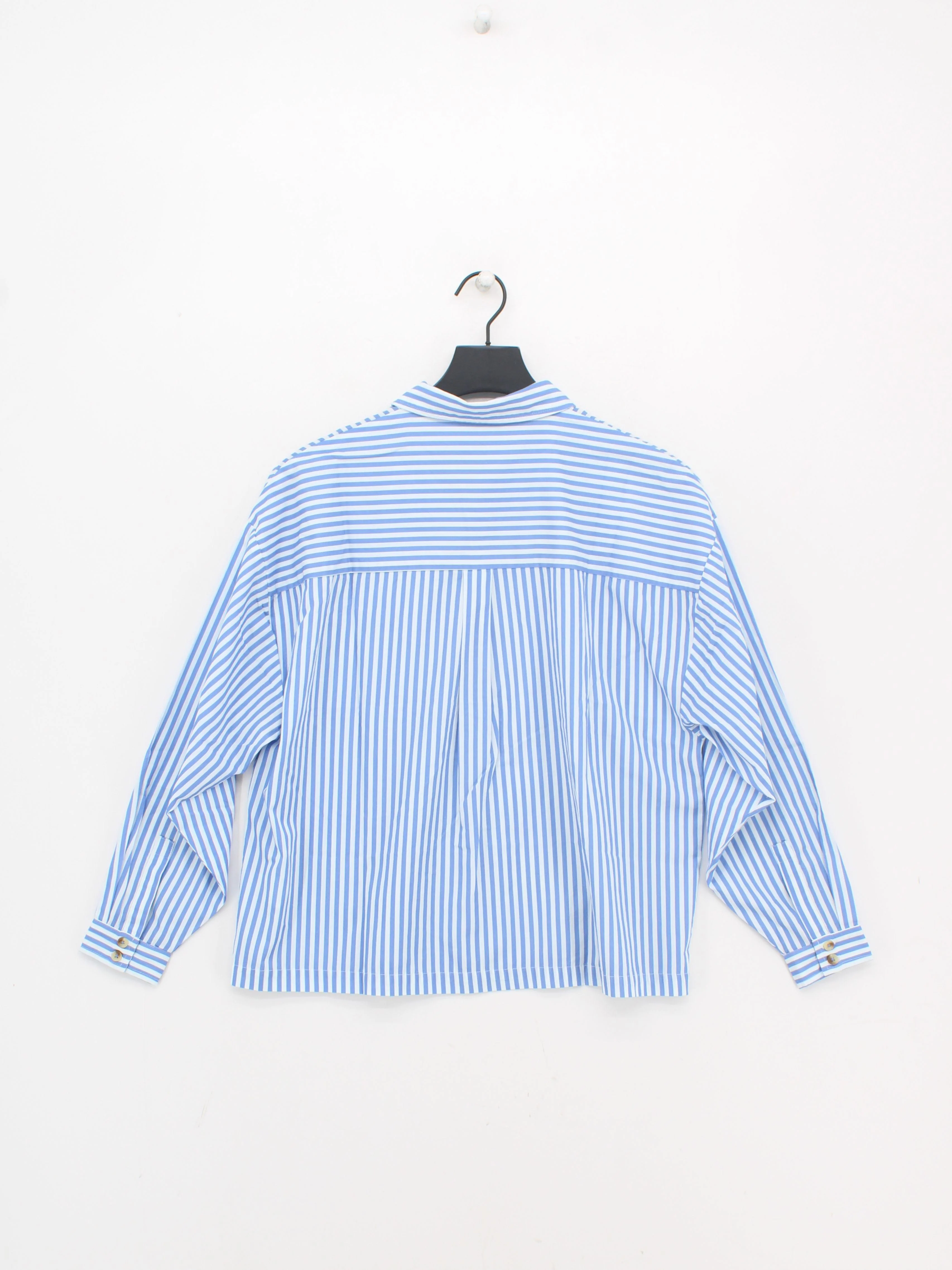 Unfolded Women's Shirt UK 10 Blue Striped 100% Cotton Long Sleeve Collared Basic - Image 2