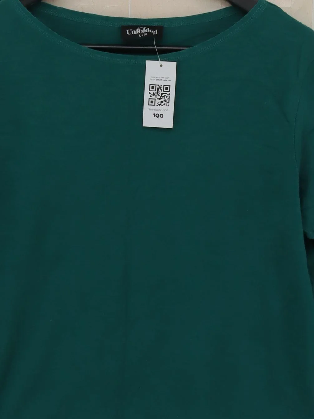 Unfolded Women's Top UK 12 Green Cotton with Spandex Basic - Image 3