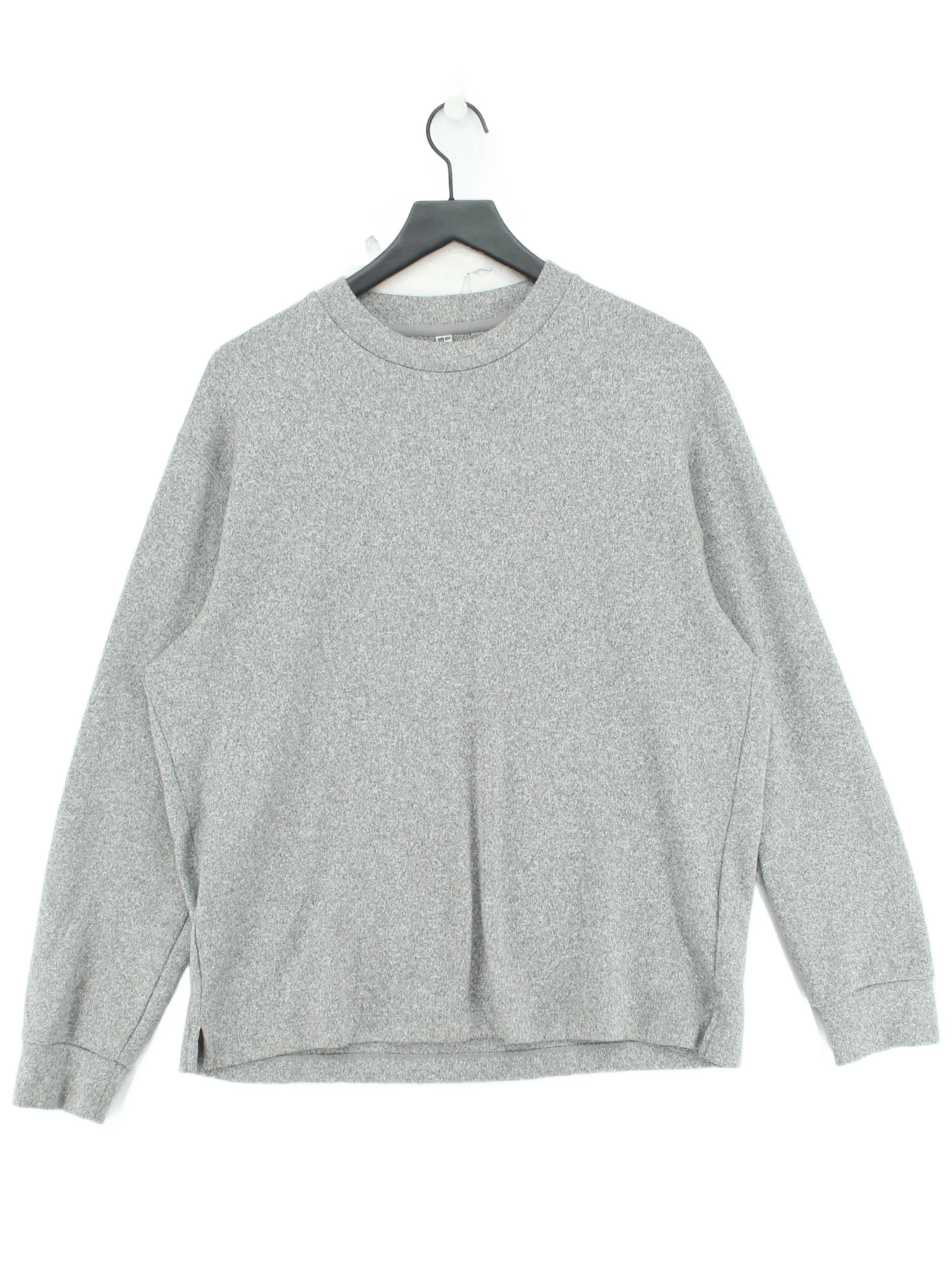 Uniqlo Men's Hoodie L Grey Polyester with Elastane Pullover