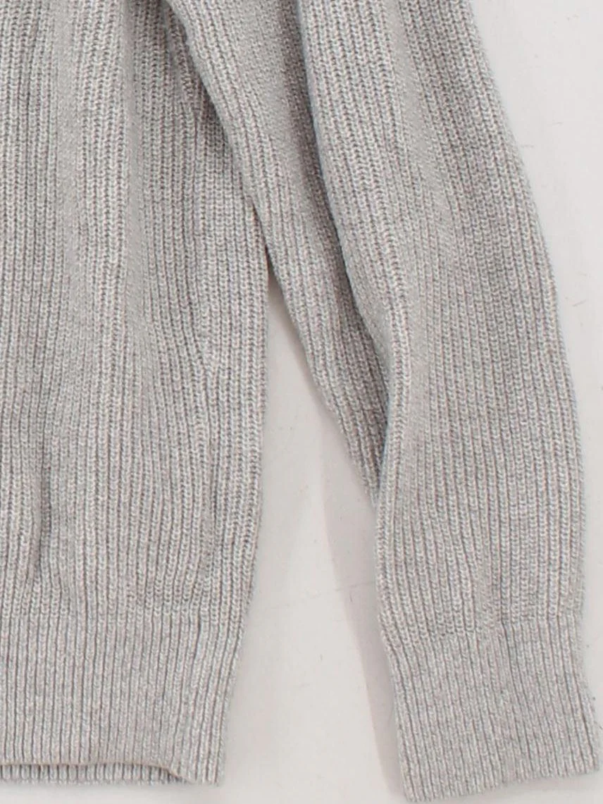 Uniqlo Men's Jumper L Grey Acrylic with Wool Mock Neck Pullover - Image 4