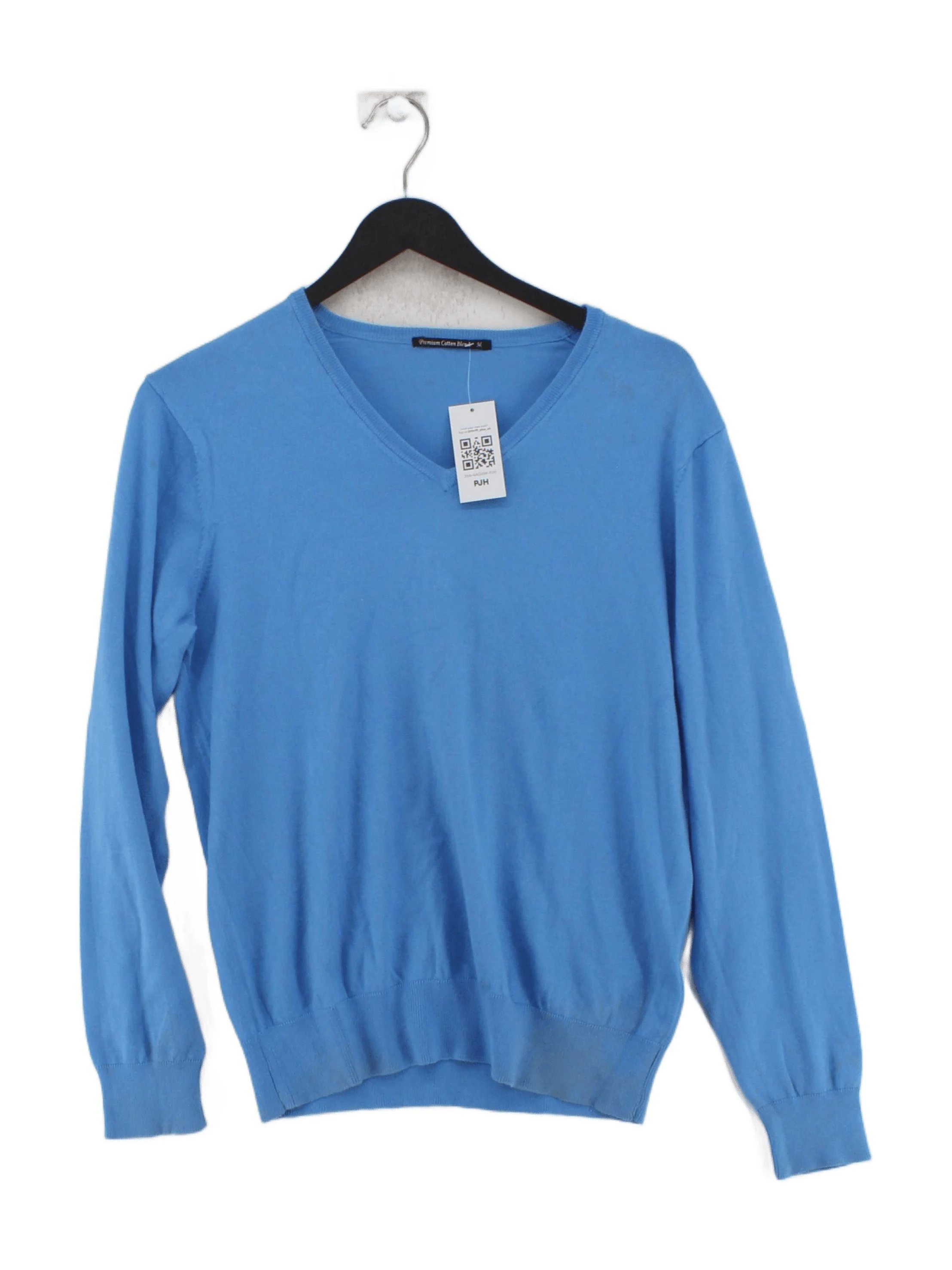 Uniqlo Men's Jumper M Blue Cotton with Nylon V-Neck Pullover