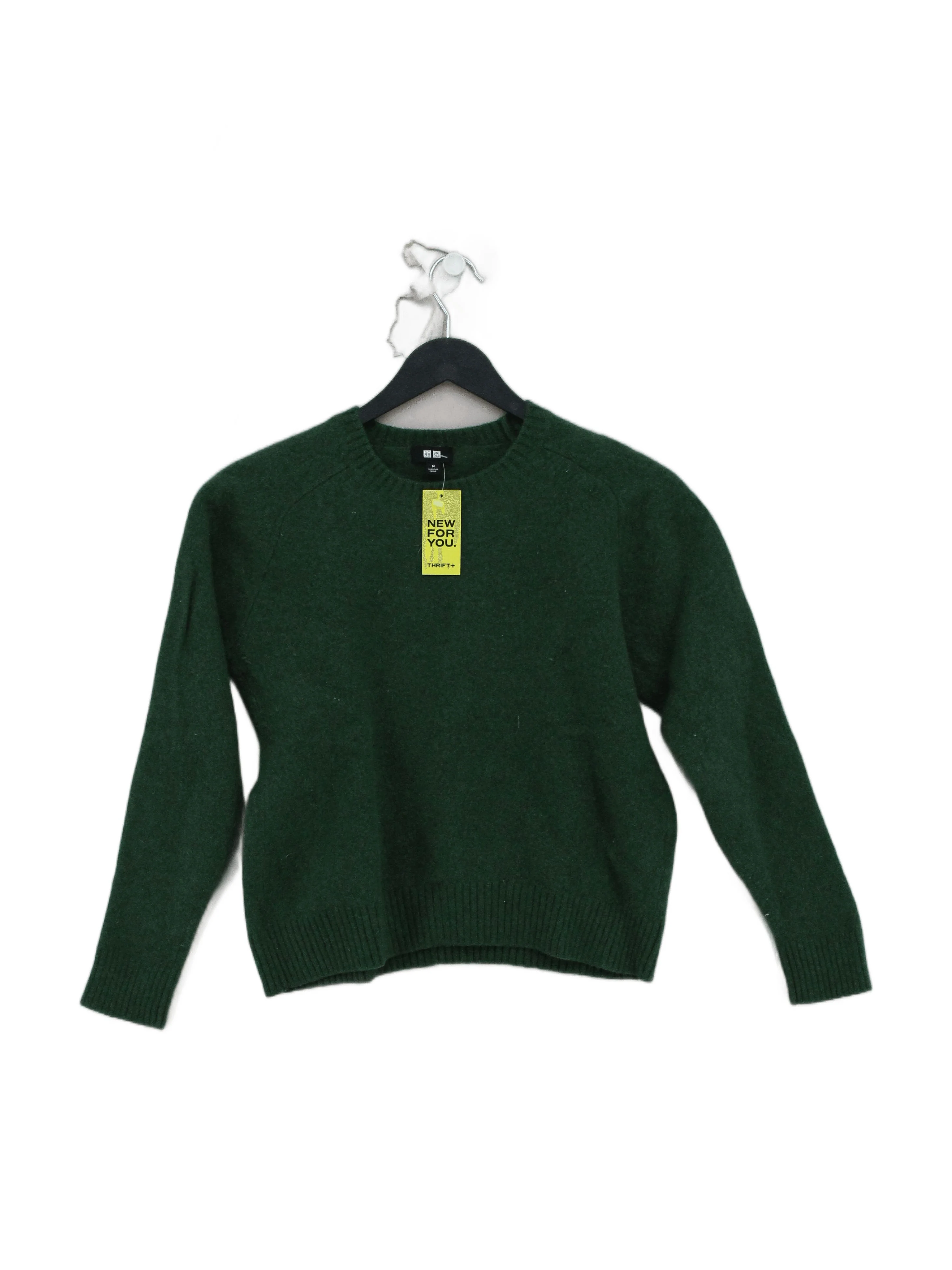 Uniqlo Men's Jumper M Green 100% Wool Round Neck Pullover