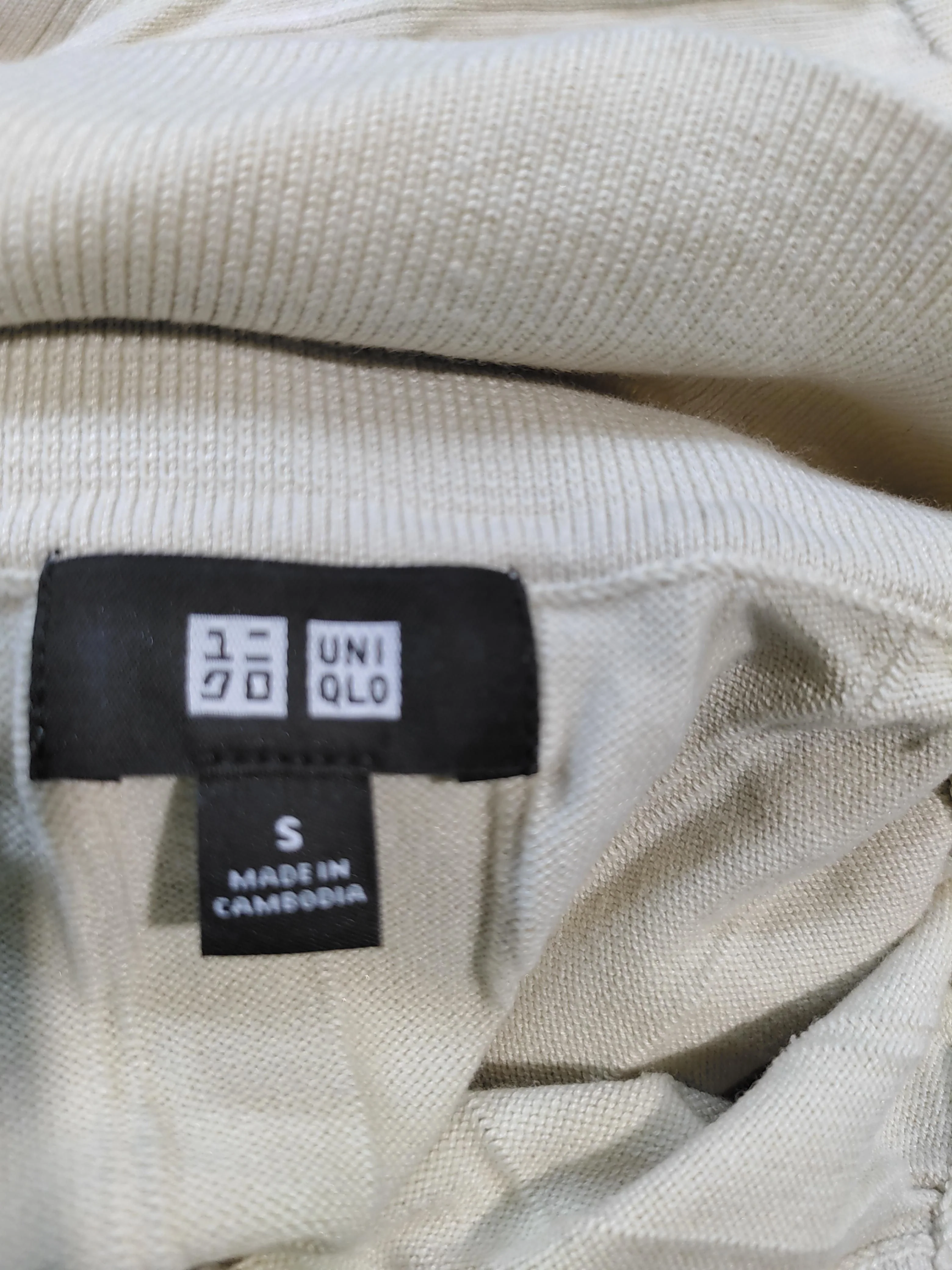Uniqlo Men's Polo S Cream Cotton with Lyocell Modal, Polyamide Basic - Image 5