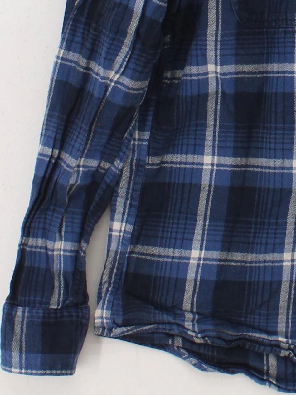 Uniqlo Men's Shirt L Blue Checkered 100% Cotton Basic - Image 4