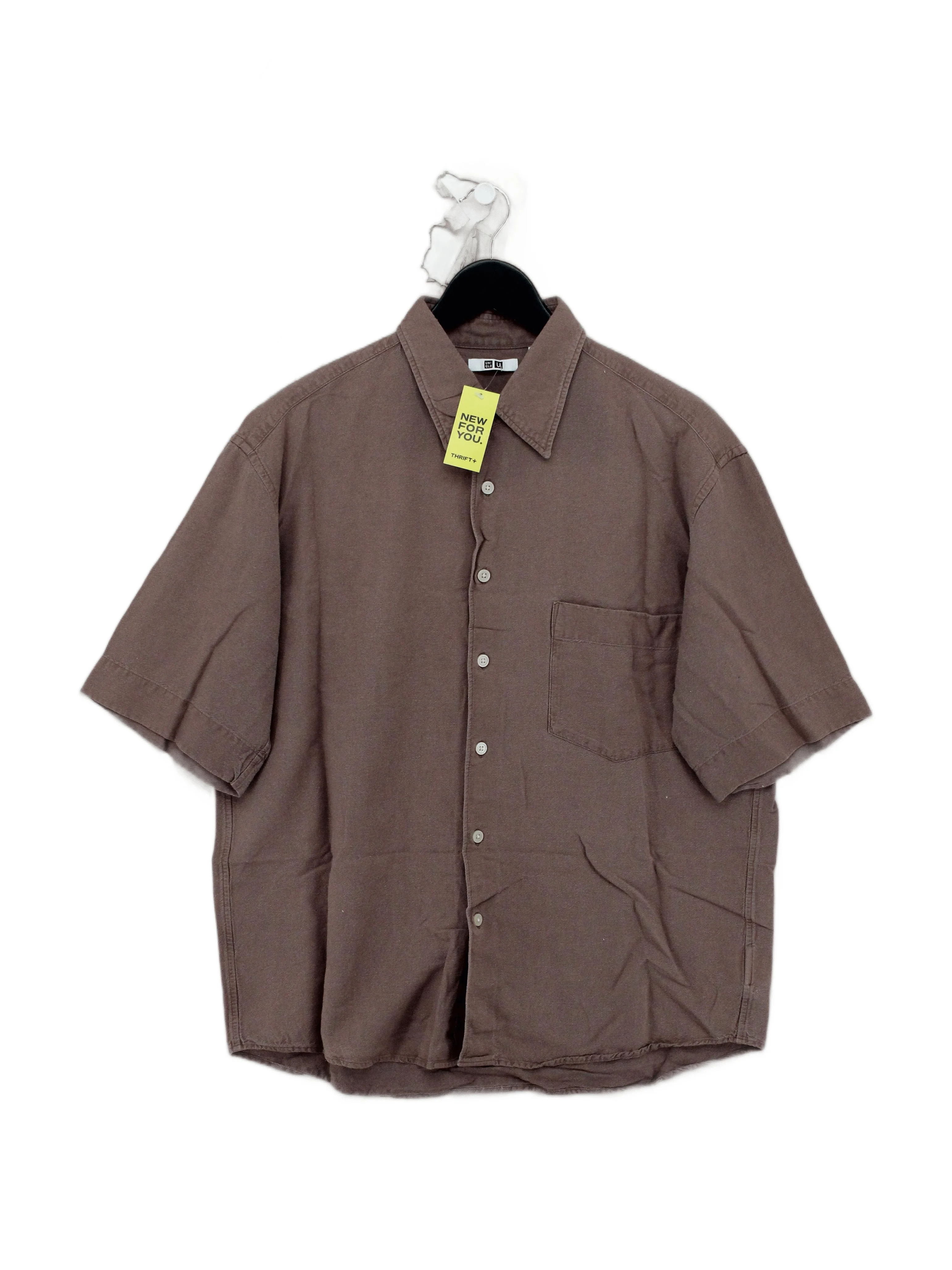 Uniqlo Men's Shirt M Brown Viscose with Linen, Cotton Basic