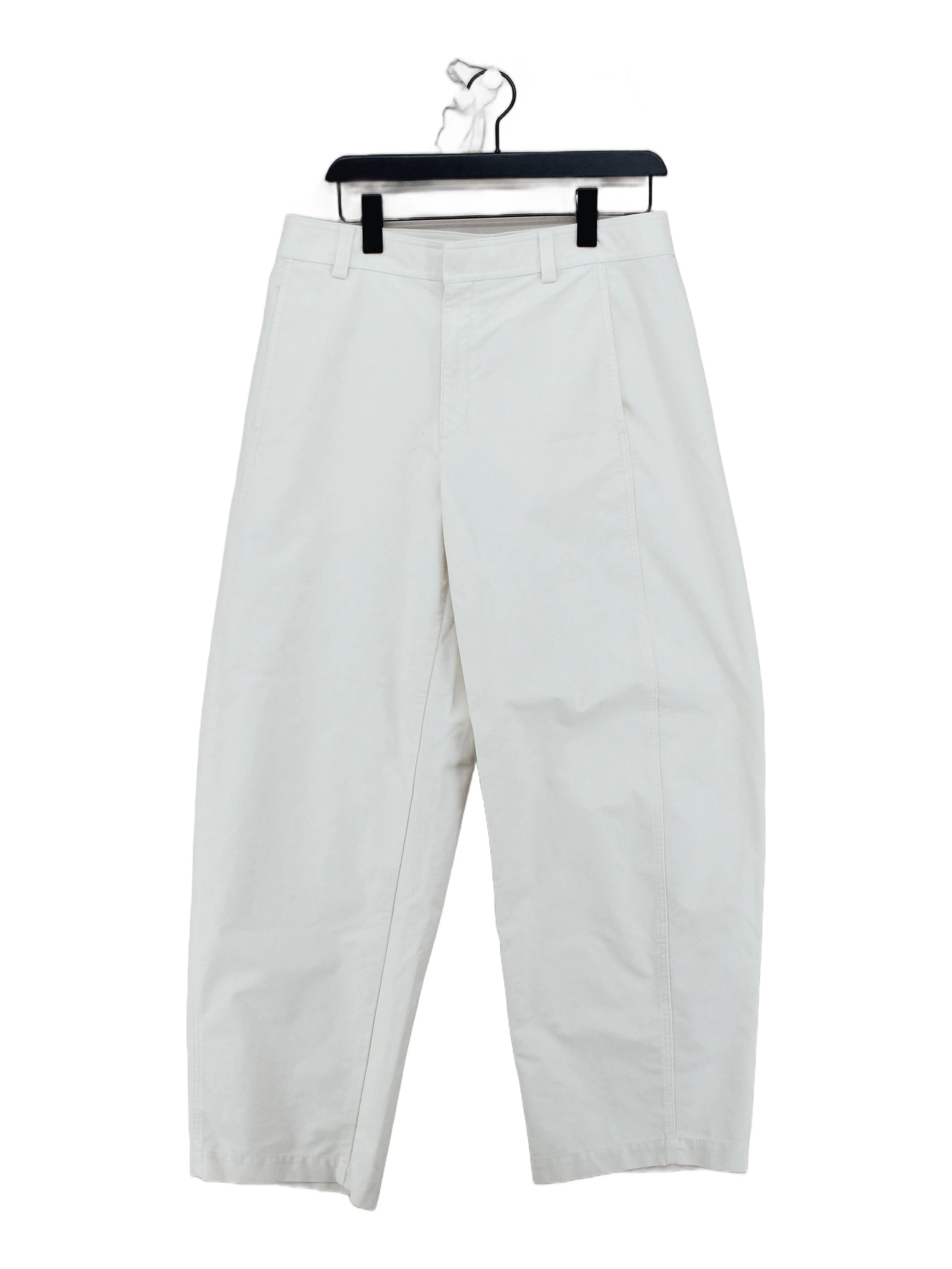 Uniqlo Men's Trousers L Cream Cotton with Elastane, Polyester Wide-Leg Chino
