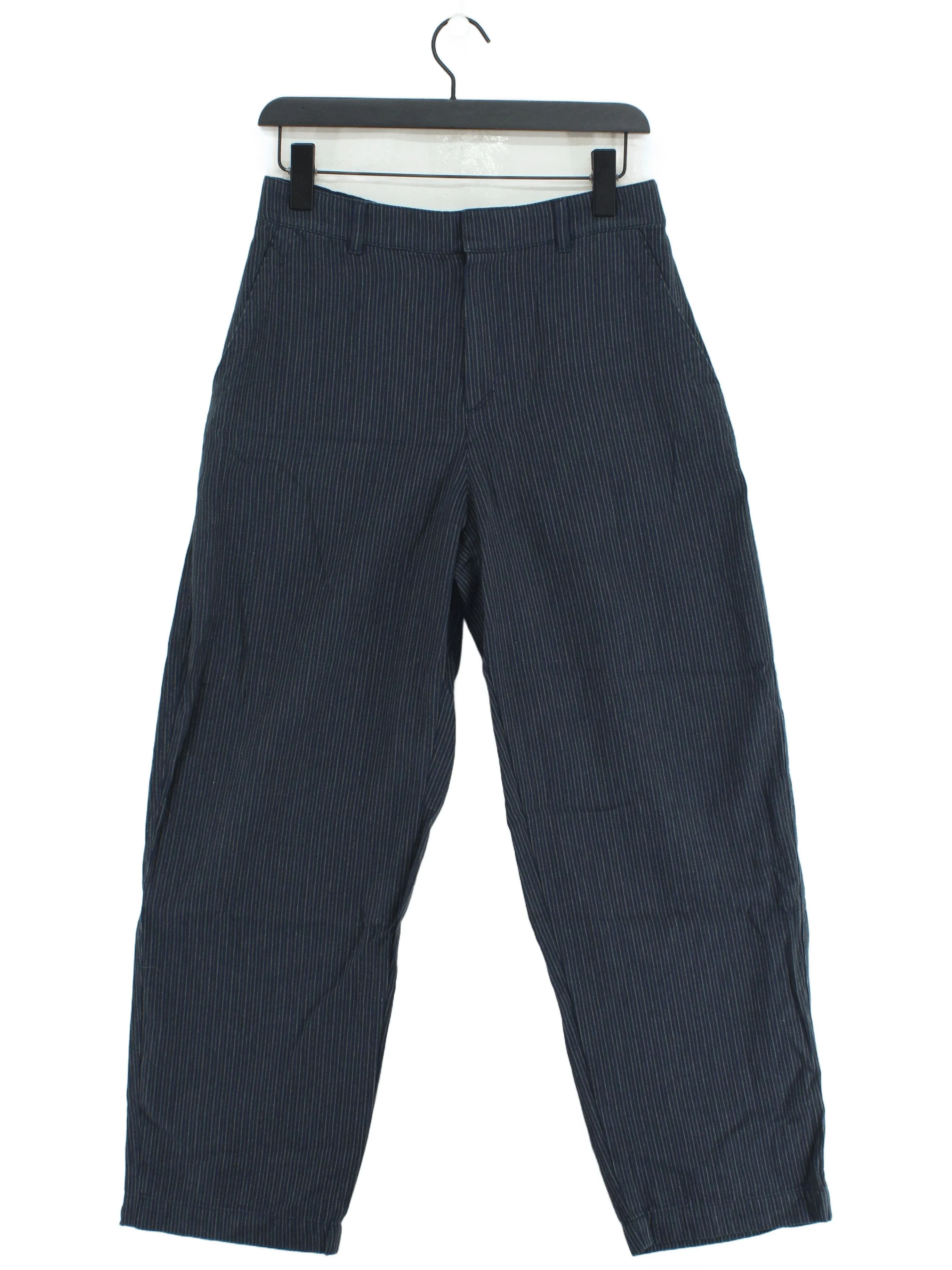Uniqlo Men's Trousers M Blue Striped Linen with Cotton, Polyester Wide-Leg Chino