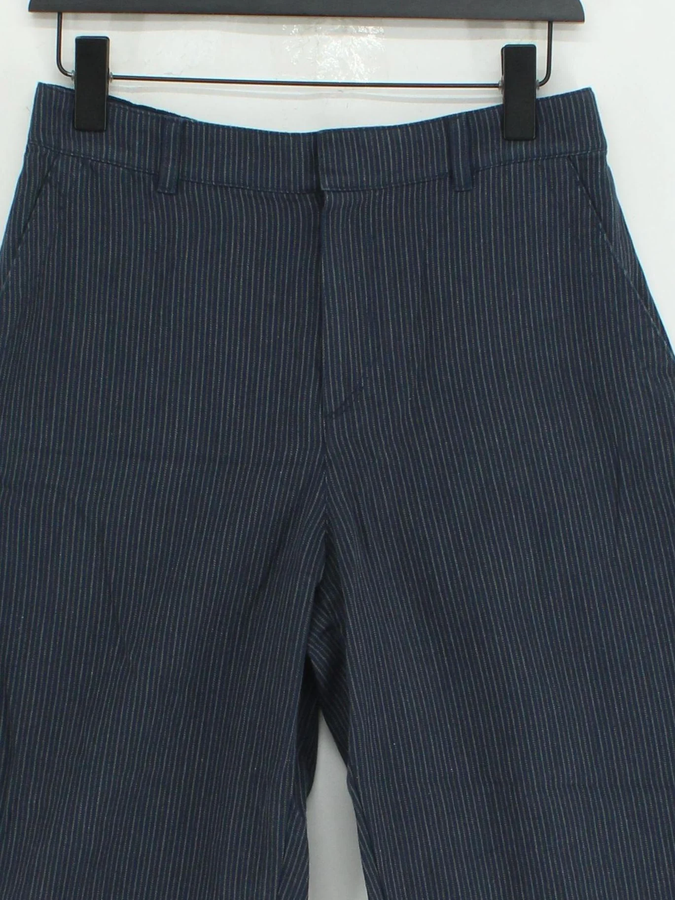 Uniqlo Men's Trousers M Blue Striped Linen with Cotton, Polyester Wide-Leg Chino - Image 3