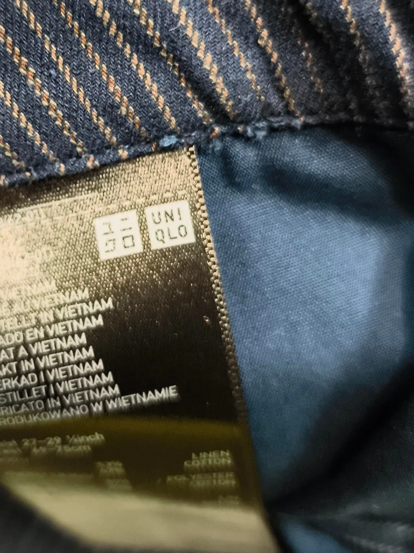 Uniqlo Men's Trousers M Blue Striped Linen with Cotton, Polyester Wide-Leg Chino - Image 5