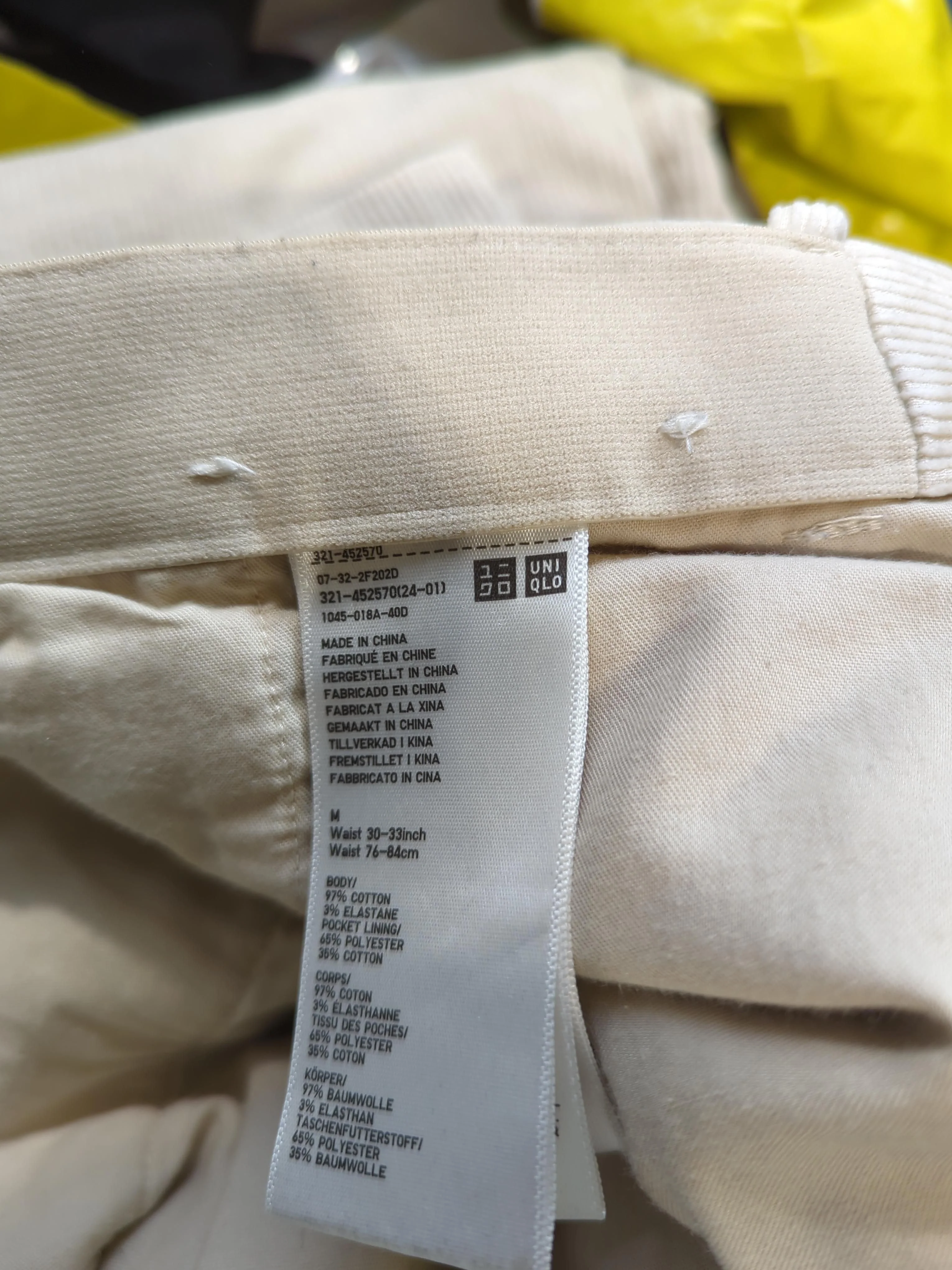 Uniqlo Men's Trousers M Cream Cotton with Elastane Tapered Chino - Image 8