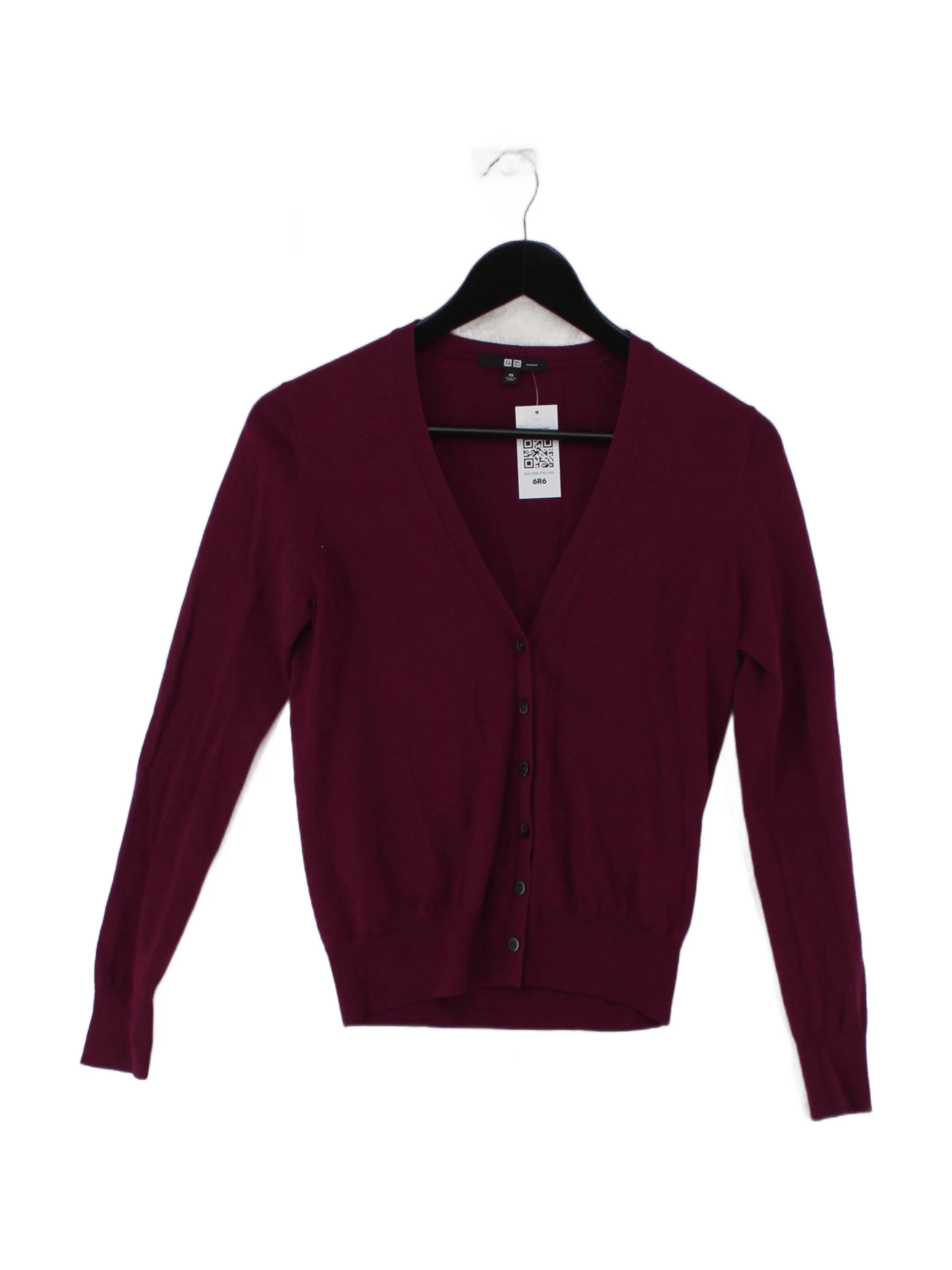 Uniqlo Women's Cardigan XS Red 100% Wool V-Neck Cardigan