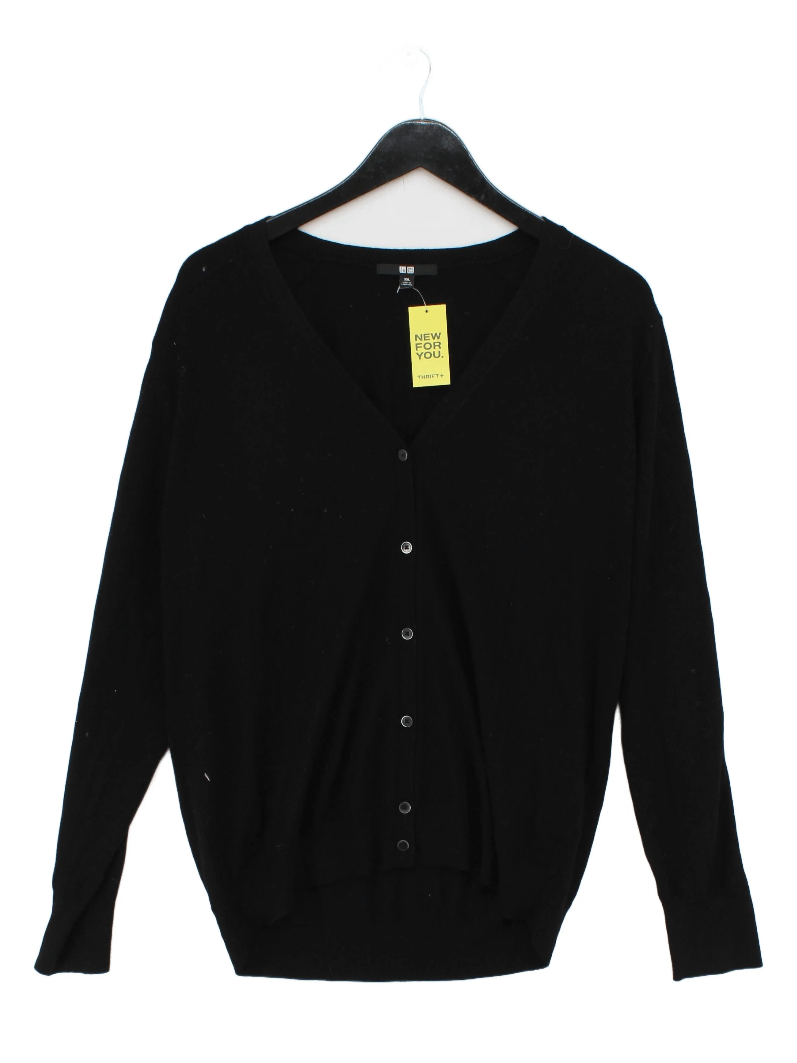 Uniqlo Women's Cardigan XXL Black 100% Wool V-Neck Cardigan